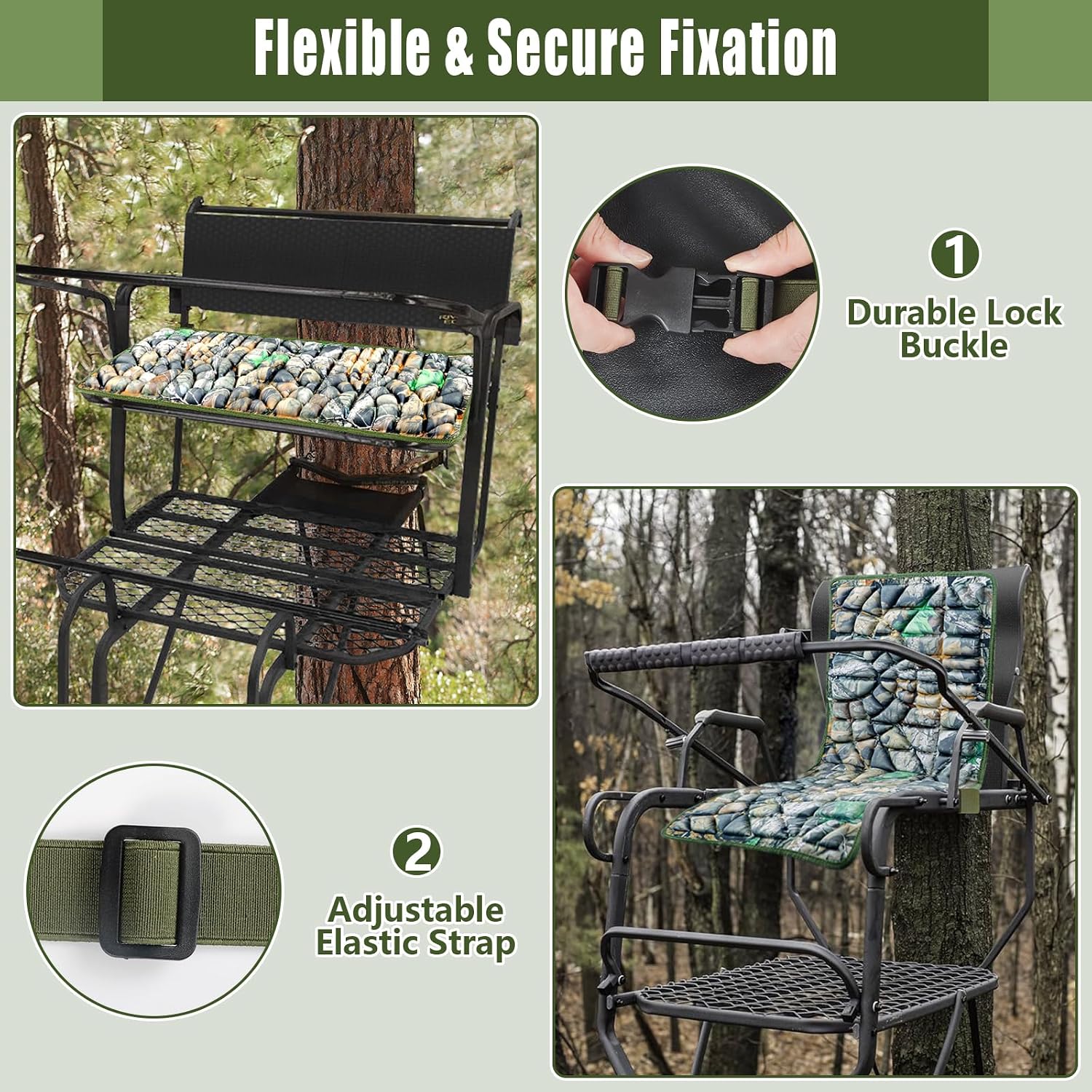 ANGAR Tree Stand Seat Cushion for Two Man, Foldable Memory Foam Silent Deer Stand Seat Cushion, Waterproof Replacement Pad for Outdoor Hunting Deer Tree Ladder Stand Accessories