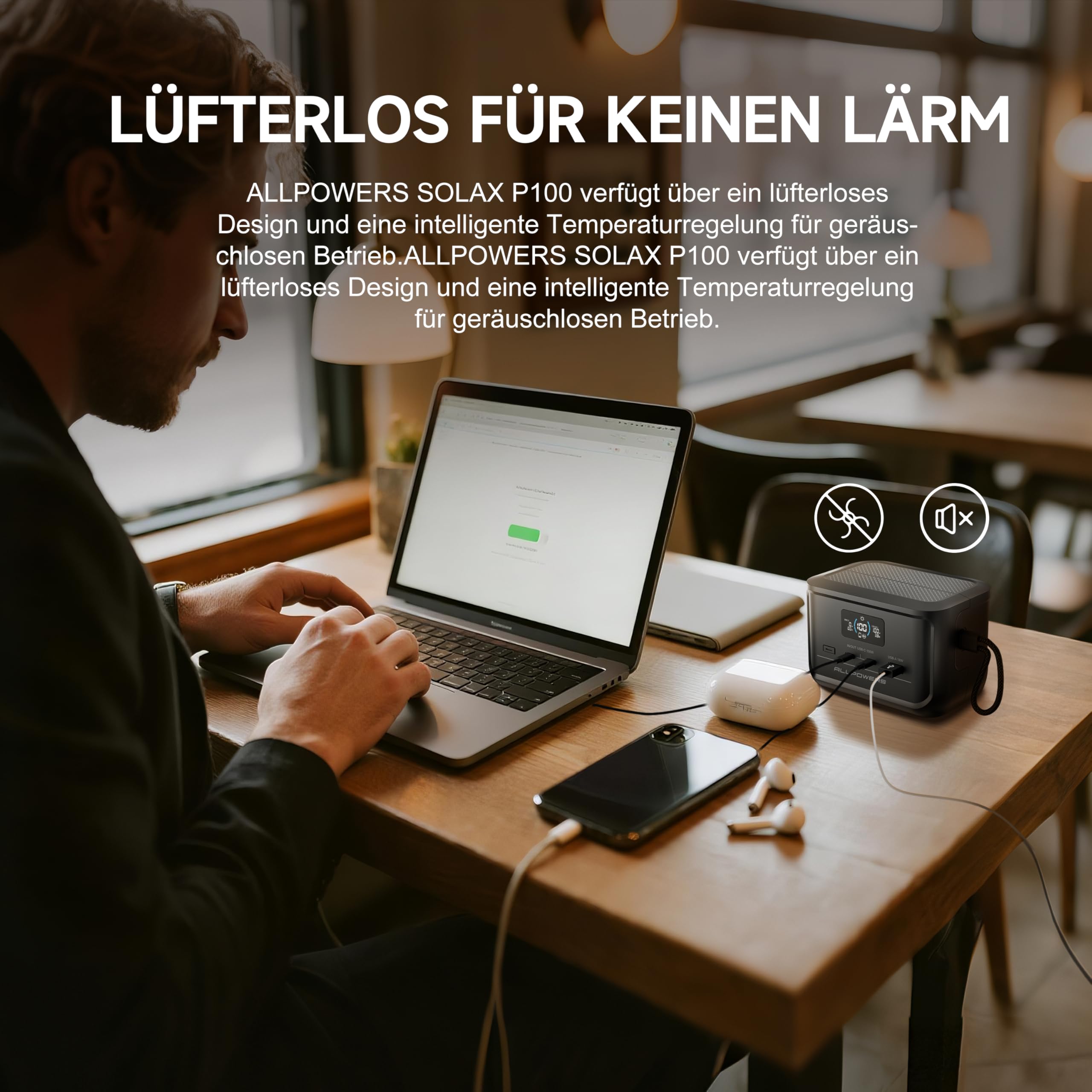 ALLPOWERS P100 Tragbare Powerstation mit PD 100W Ausgang, 99.2Wh LiFePO4 Batterie Schnellladung Power Bank, 3 Port 128W TragBack-up-Akku, Solargenerator für Reise Notfall Camping Geschäftsreise
