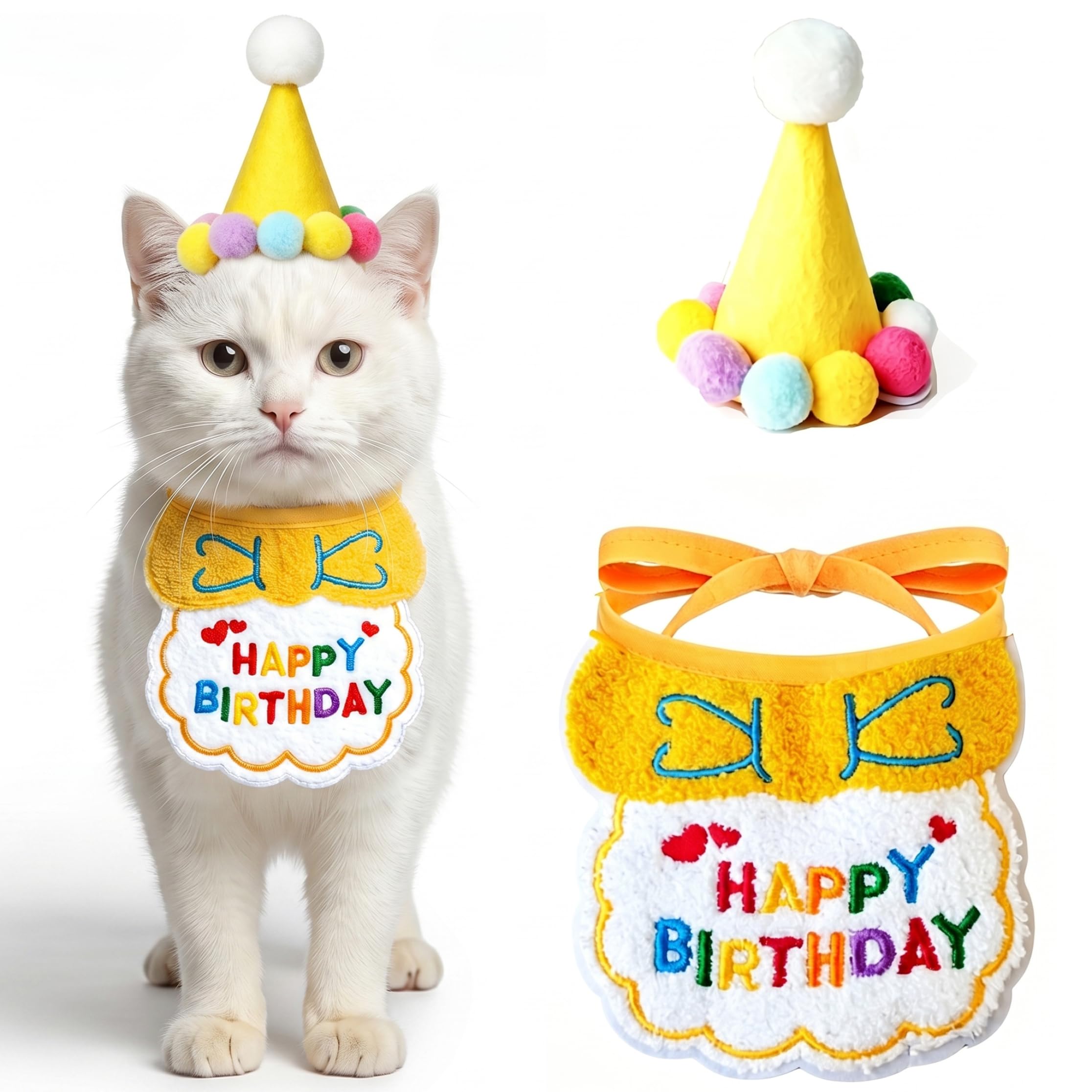 Ngbbby 2pcs Birthday Goose Clothes, Adorable Goose Birthday Bib and Hat Vibrant Print Porch Statue Costume for 17-23in/43.18-58.42cm, Porch Geese Clothes
