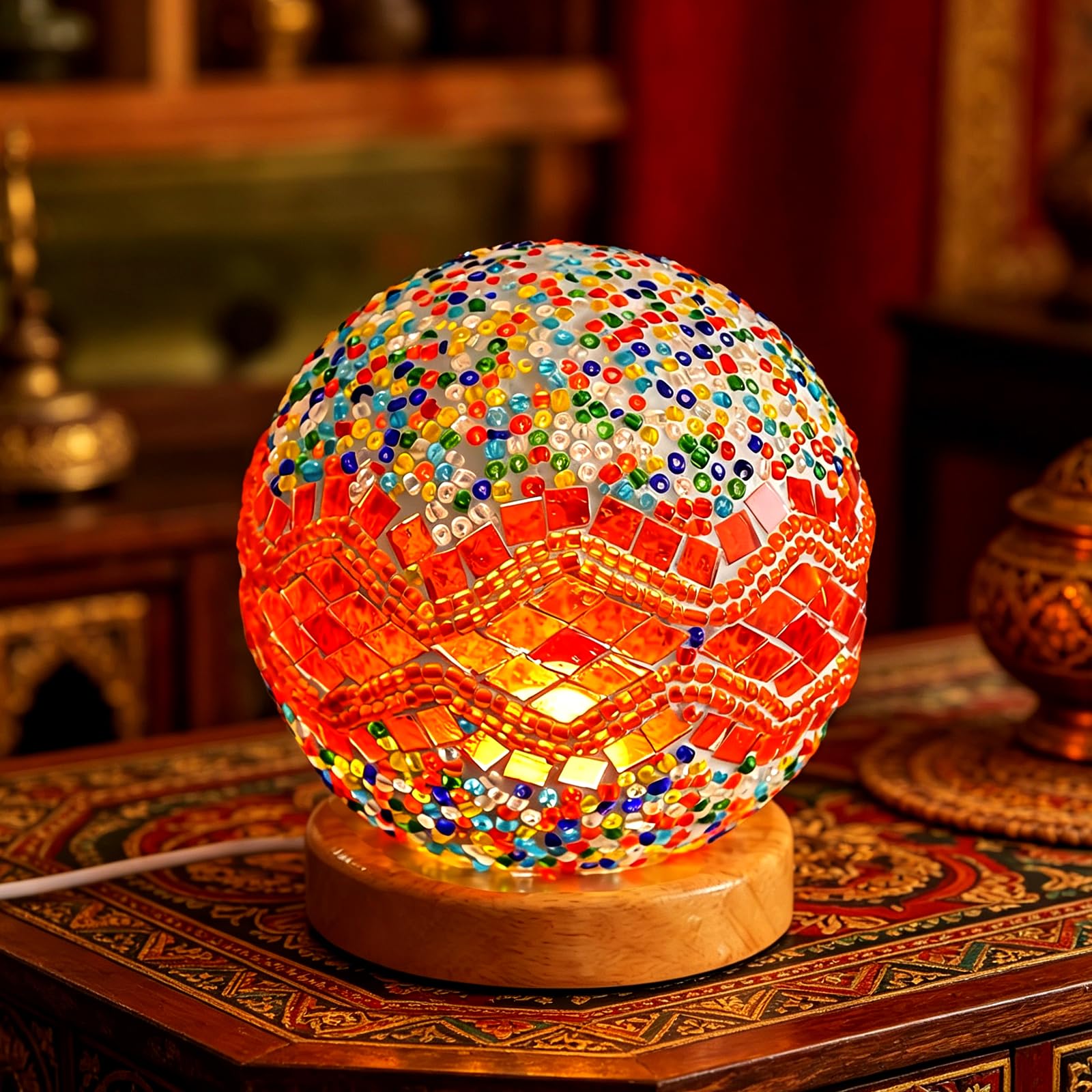 shulovehua Turkish Mosaic Table Lamp Vintage Stained Glass Light USB Power Dimmable Night Lights Living Room Mantel Vintage Themed Hotel European Restaurant Decoration(Baroque A - Orange, Baroque)