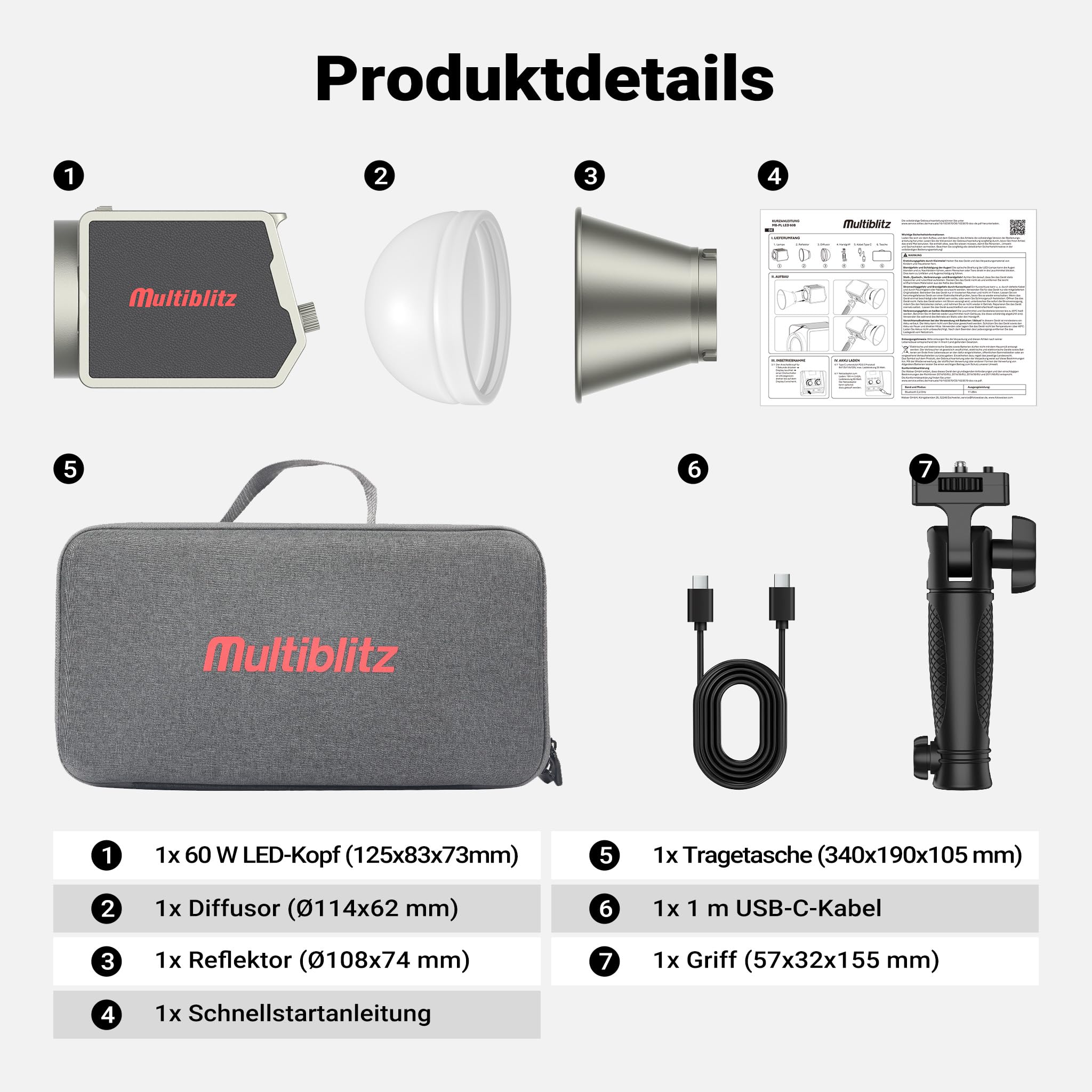 Multiblitz Zestaw z lampą LED MB-PL 60B, statywem oświetleniowym FT-8051 i oktagonalnym softboxem Ø 40 cm