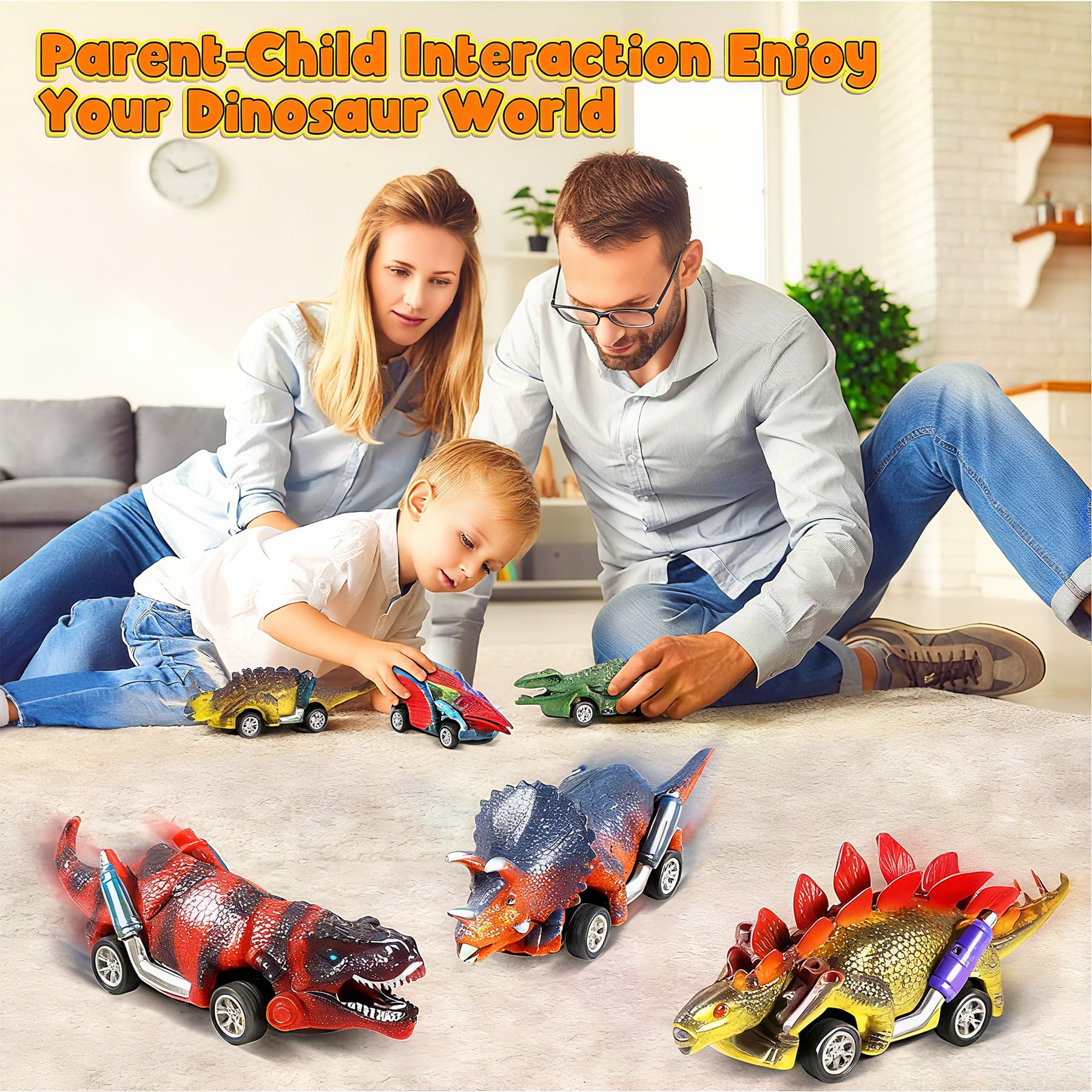 Jojoin Dinosauri Macchinine Giocattolo per Bambini - 6 Pezzi Dinosauro Giocattolo Tirare Indietro Auto con Tappetino attività - Regalo per Bambini 2 3 4 5 6 Anni Ragazzo e Ragazza - Pasqua Regalo