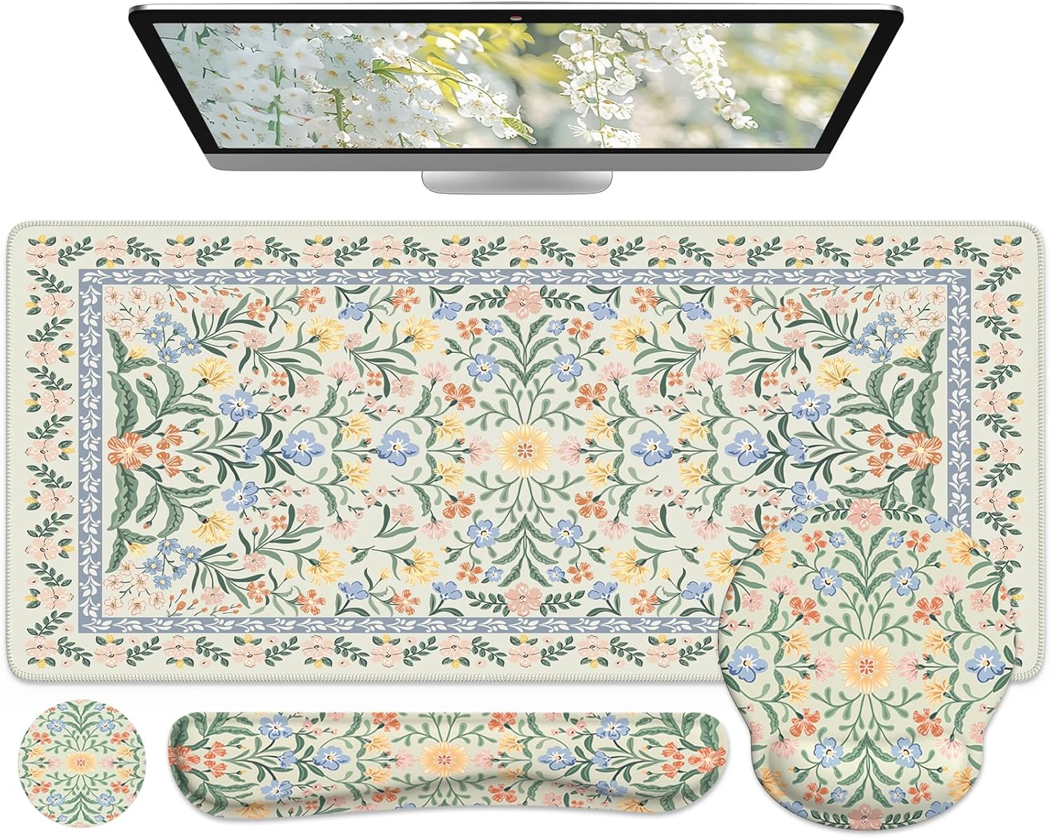 iCasso Green Desk Pad Mat, Large Mouse Pad and Keyboard Wrist Rest Set, Desk Protector Mat,4in1 Ergonomic Carpal Tunnel Keyboard Pad with Wrist Support for Desktop Cover Home Office Computer