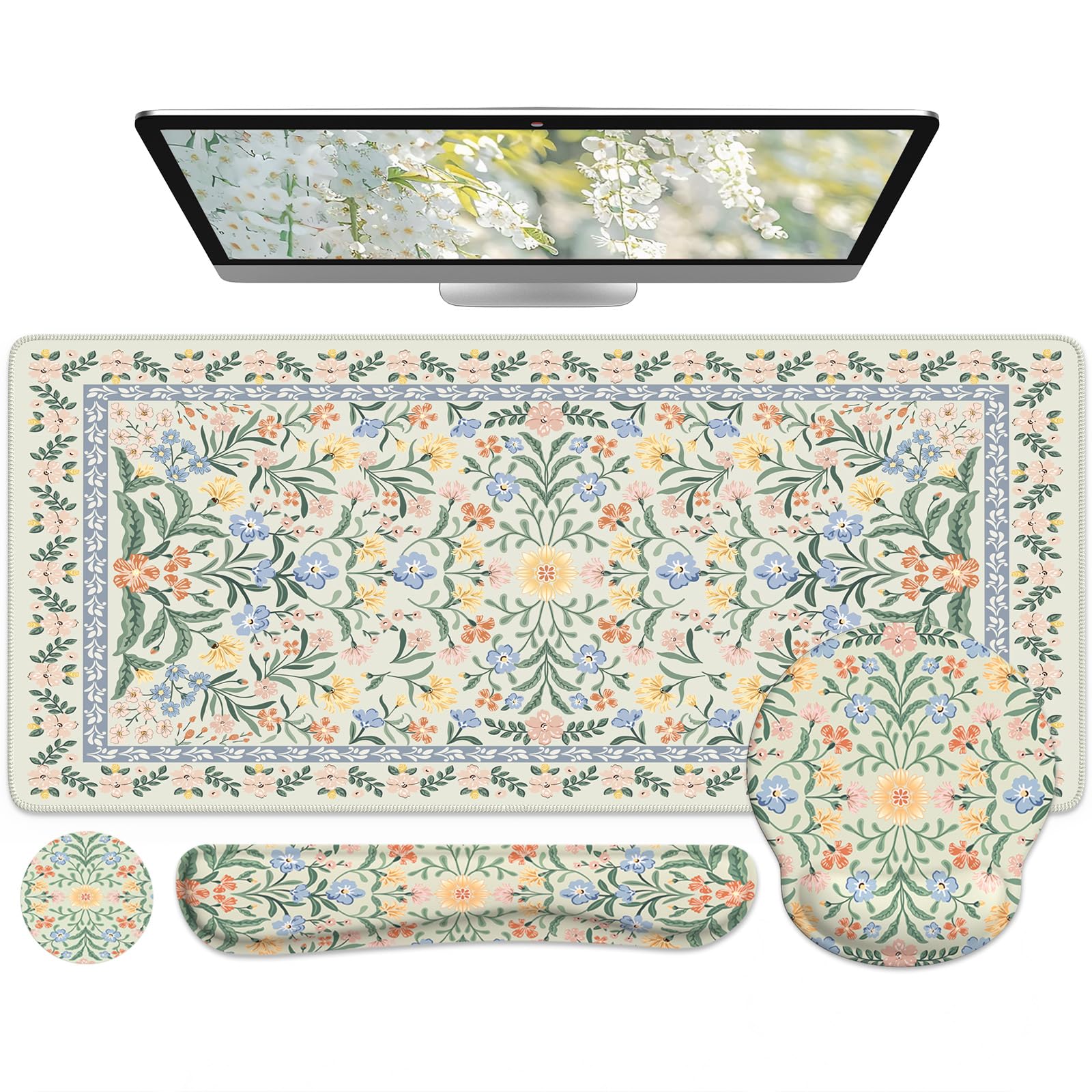 iCasso Green Desk Pad Mat, Large Mouse Pad and Keyboard Wrist Rest Set