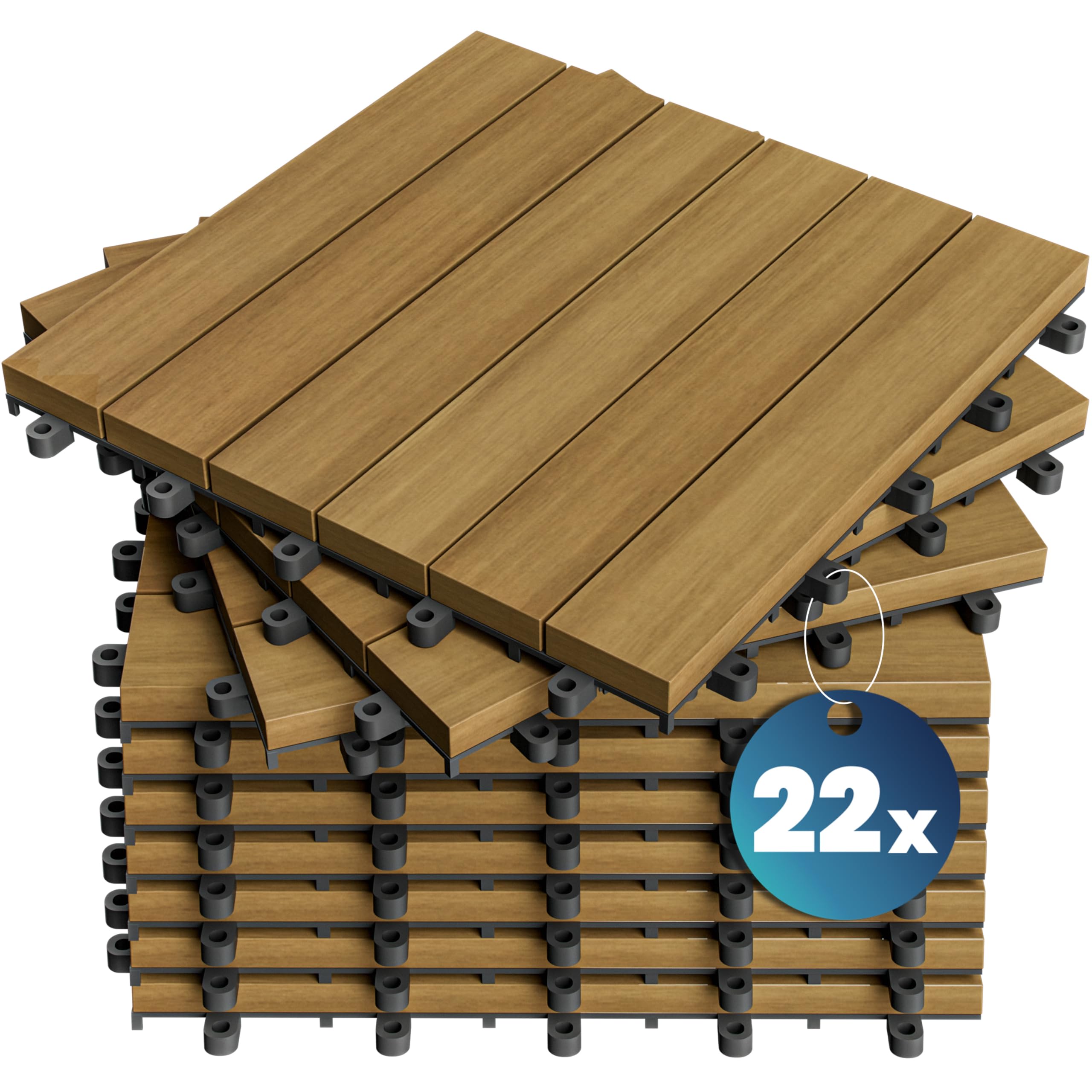 CASARIA® 11x Dalles bois clipsables 30x30cm bois d'acacia certifié FSC® dalle bois terrasse extérieur antidérapant sol balcon jardin caillebotis résistant UV intempéries pose facile