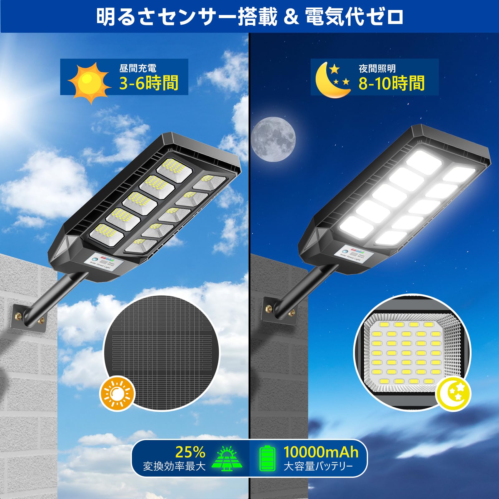 Amazon.co.jp : LED ソーラー街灯 屋外 Adewalk 人感センサー