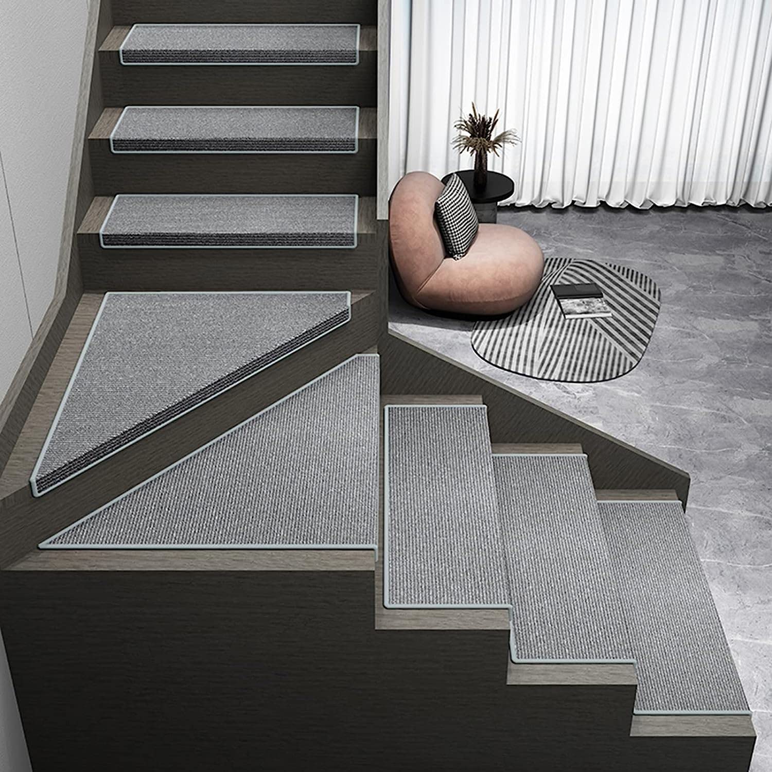 Antislip Trapmatten, 76 x 20cm, Traptapijt Zelfklevende, Tapijt Traptreden, Trap Tapijt Lopers Trap Runner Tapijt voor Trappen, voor Kinderen, Ouderen en Honden