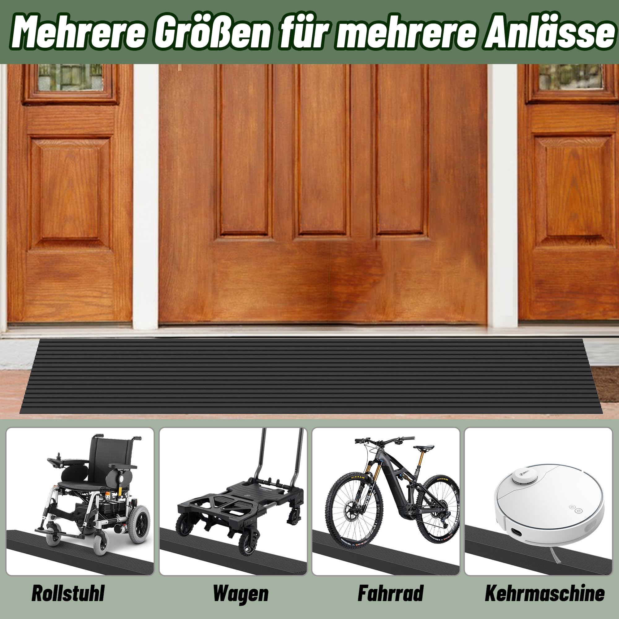 Türschwellenrampe aus Naturgummi (90x16x3cm),1000 kg Tragkraft, rutschfest,ist einstellbar und schneidbar Für Rollstuhl, Scooter, Kehrroboter, Badezimmer