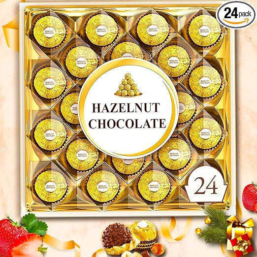 24 Pcs Premium Wrapped Chocolate Gift Packs | Celebration Gifts | Belgian luxury Gift | Chocolate Hamper Bouquet & Basket Box | Happy Birthday Gift | Imported chocolates | Handmade Celebration