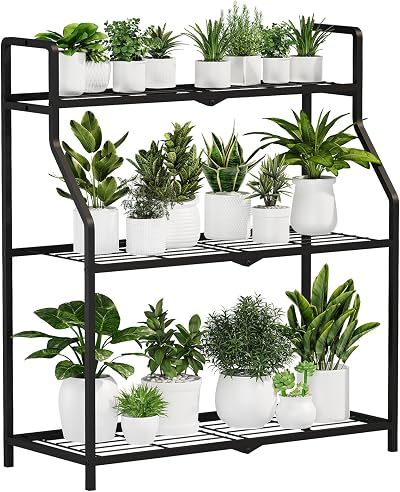 Metal Plant Stand Indoor Outdoor, 3 Tier Plant Shelf for Multiple Plants, Large Heavy Duty Flower Pot Stands for Patio Garden Balcony Living Room Bedroom