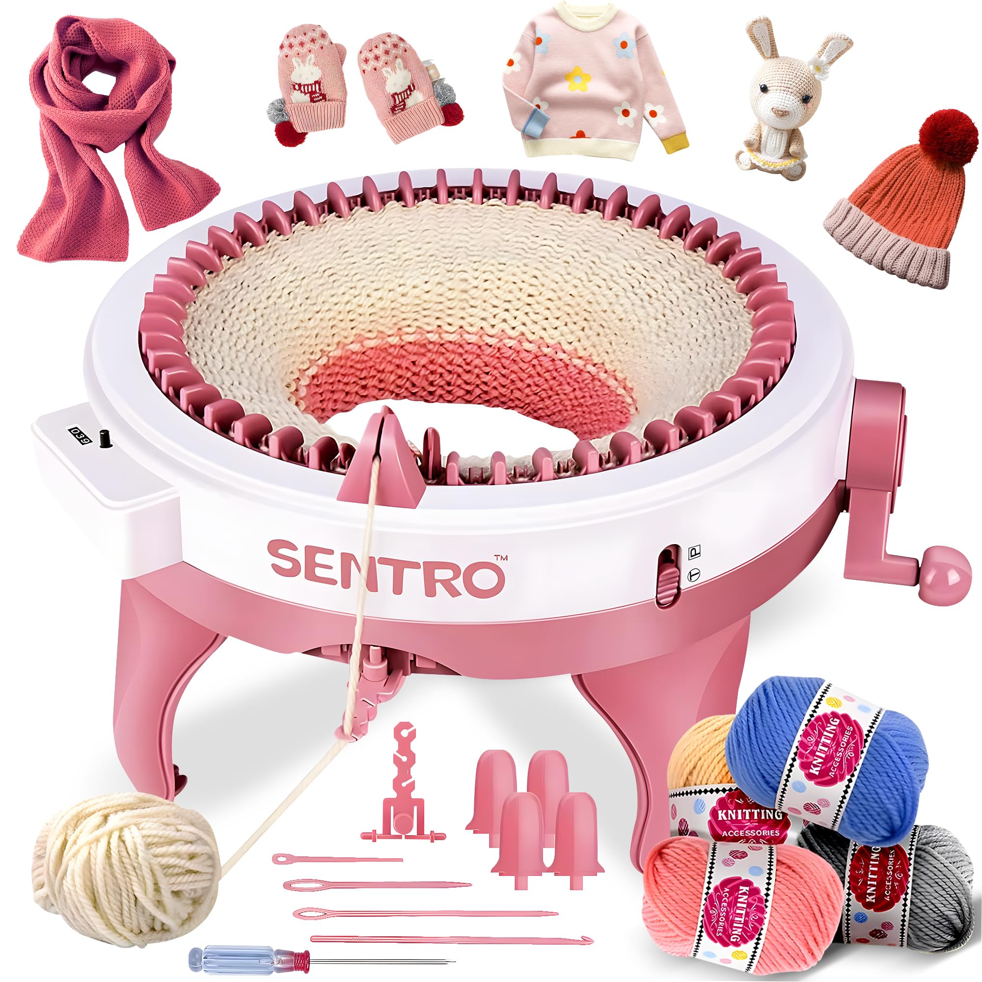 ROHSCE Sentro Knitting Machine 48 Needles with Row Counter, Smart Weaving Loom Round, Board Rotating Double, Crochet Loom Knitting Machine for Adults