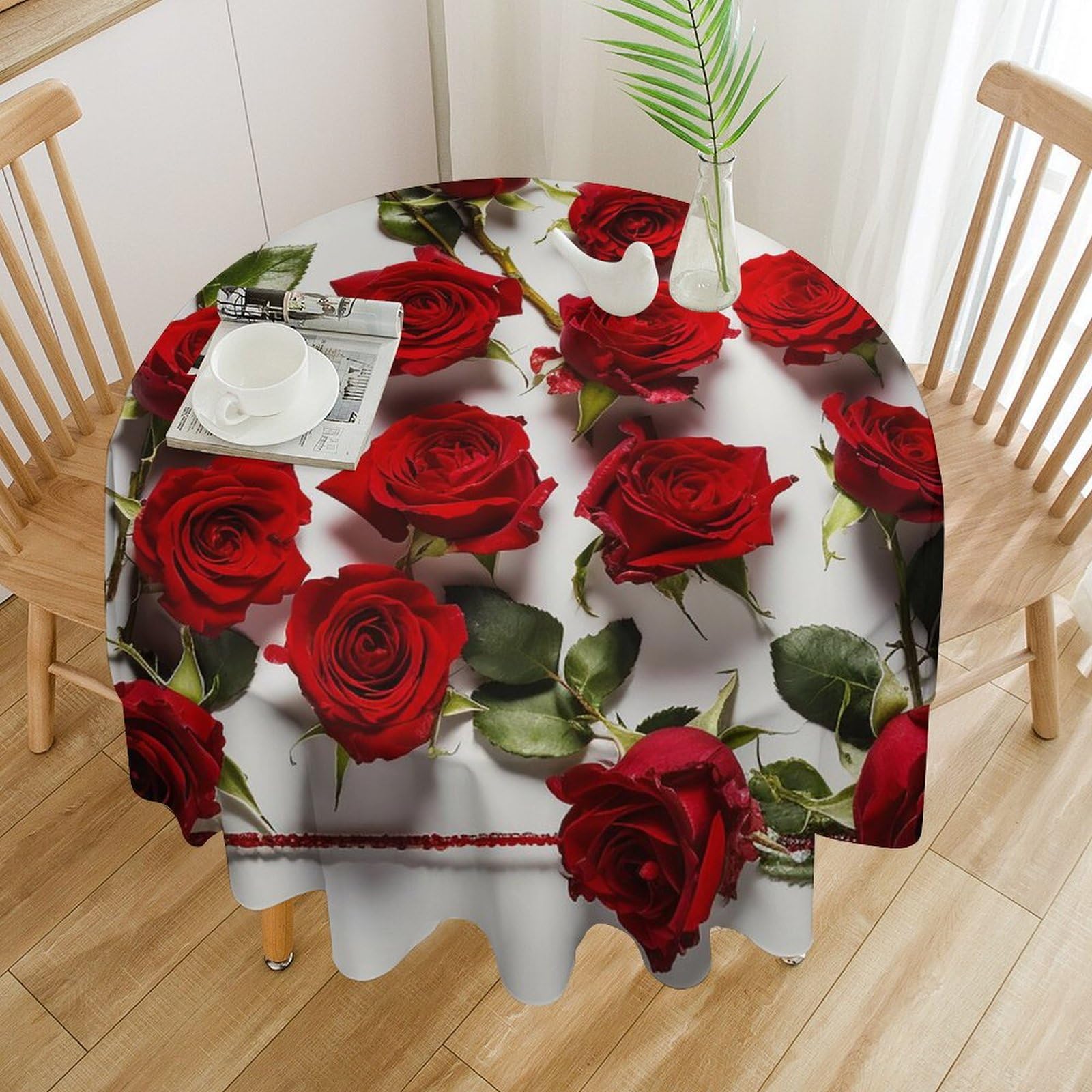 Nappe de table ronde motif roses pour repas de fête et banquet de mariage