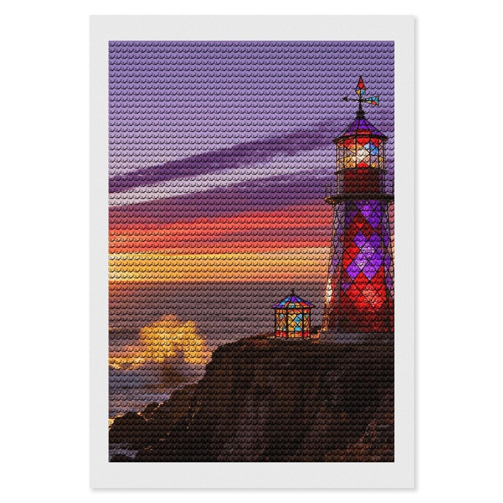 DWVTSLH Stained Glass Lighthouse Diamond Painting Kits for Adults, Personalized Diamond Photo Art Full Drill, DIY 5D Diamond Art Painting Kits for Beginners, Home Wall Decor 8"x12"
