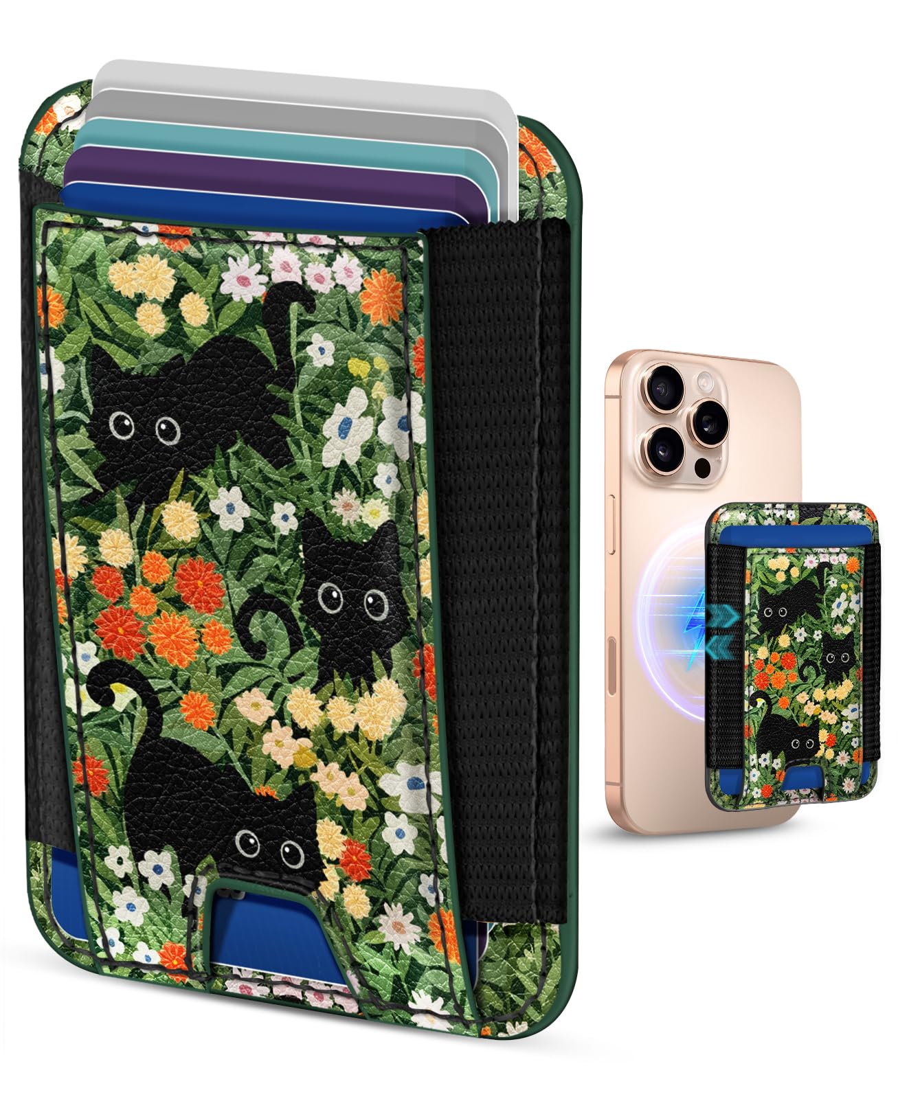 Toycamp Compatible with Magsafe Wallet Magnetic Card Holder - for Women Leather Phone Wallet Fits 7 Cards Slim RFID Card Holder for iPhone 16/15/14/13