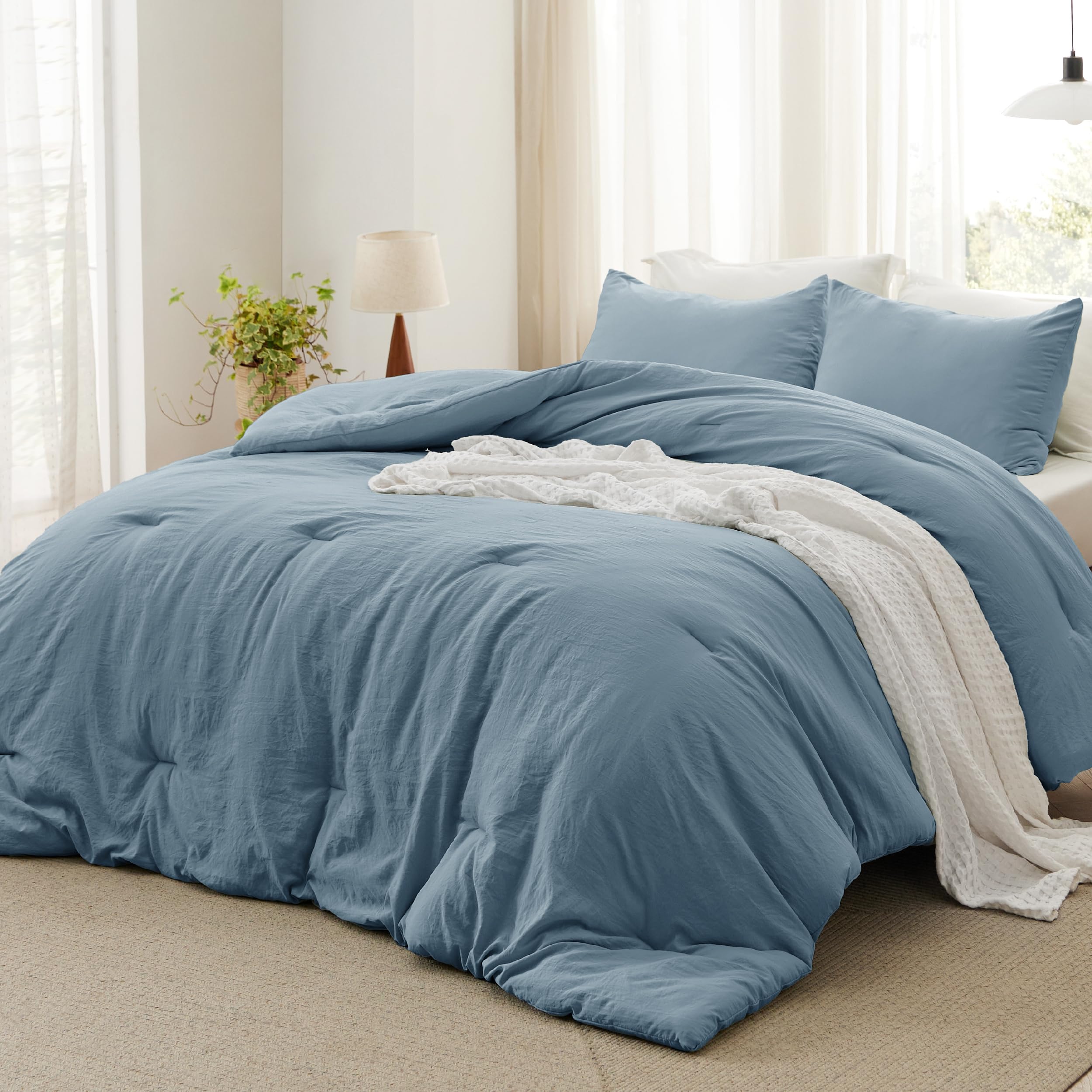 Bedsure King Size Comforter Set, Mineral Blue Soft Prewashed Bedding for All Seasons, 3 Pieces GentleSoft™ Down Alternative Bed Set, 1 Lightweight Comforter (104"x90") and 2 Pillowcases (20"x36")