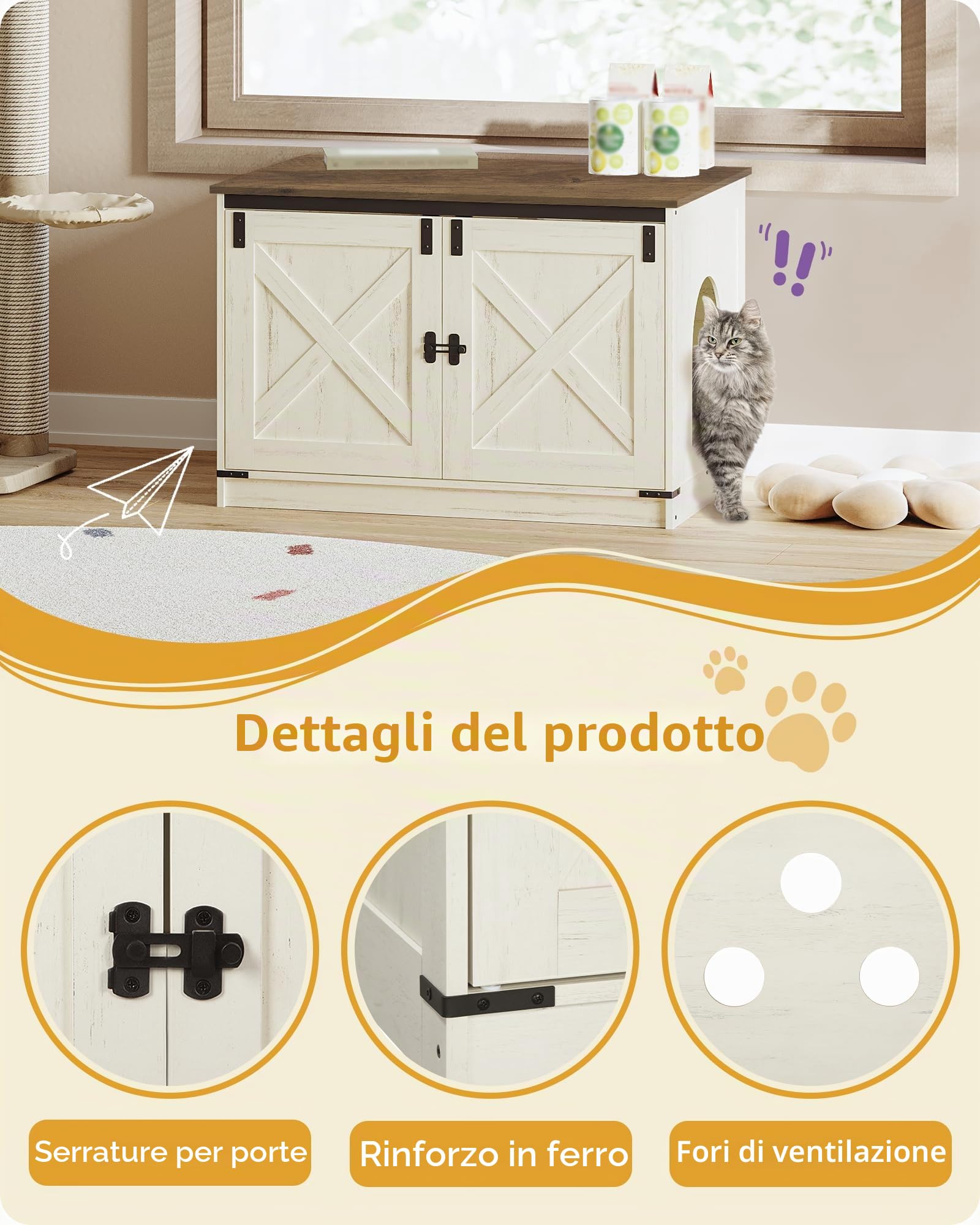 Hzuaneri Mobile Lettiera per Gatti,80cm Bianco Marrone,Divisorio Rimovibile | Mobile Moderno per Lettiera Nascosto con Divisorio Rimovibile, Casetta per Gattis, Cassetta per Gattis per Interno, CB86614X
