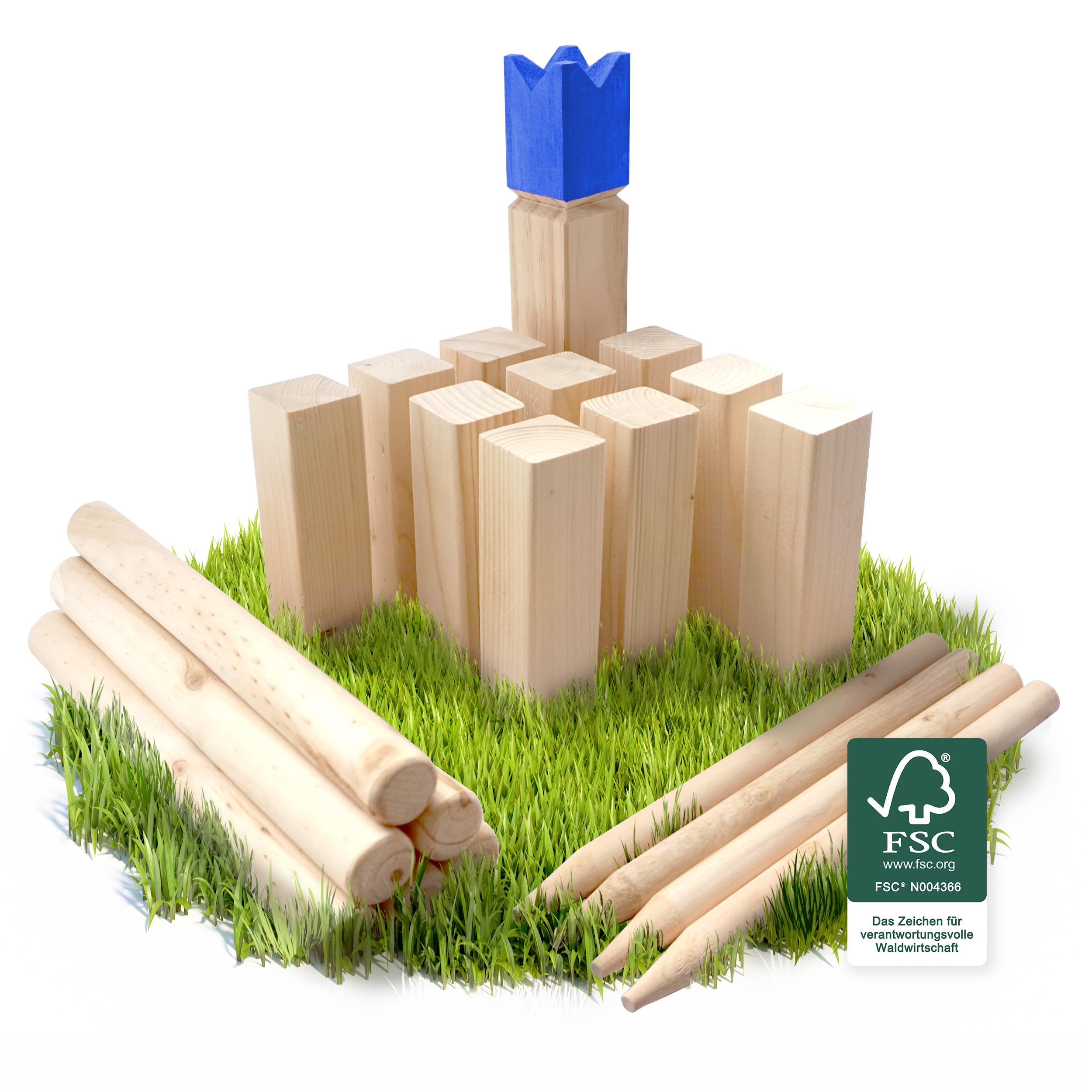 Ocean 5 Kubb - Original Wikinger Wurfspiel für Draußen - Holz Schach Kegel Spiel aus Skandinavien - Das Geschicklichkeitsspiel