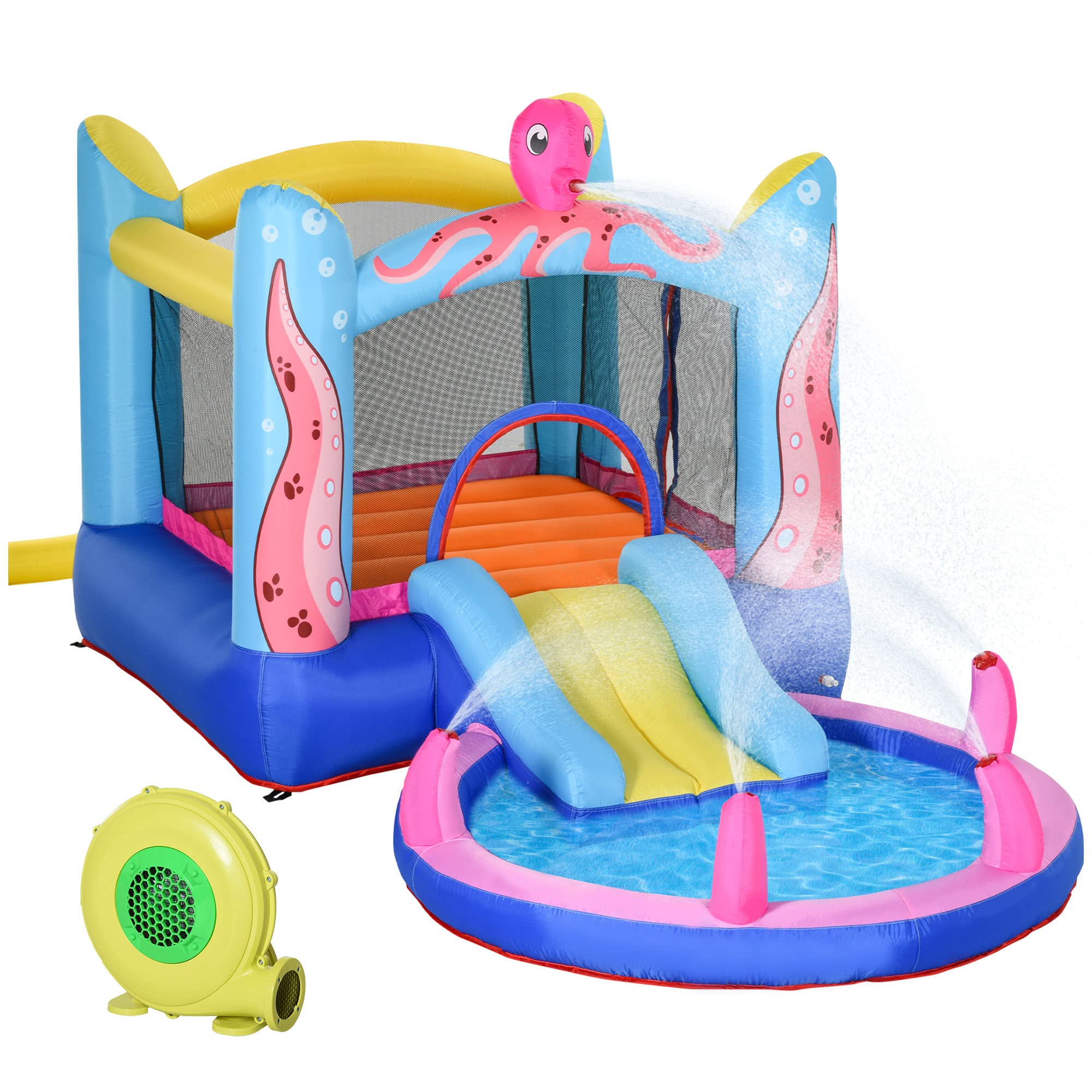 Outsunny Castillo Hinchable para Niños de +3 Años con Tobogán Cama de Salto Piscina Incluye Inflador y Bolsa de Transporte para Interior Exterior 360x175x180 cm Multicolor