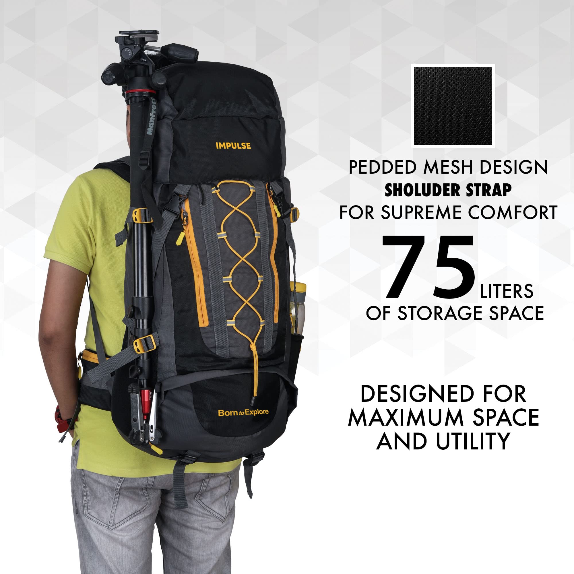 Impulse Loops 6 Compartment Rucksack Bags 75 Litres Travel Bag For Men Tourist Bag For Travel Backpack For Hiking Trekking Bag For Men Camping With 1 Year Warranty(Black) 4