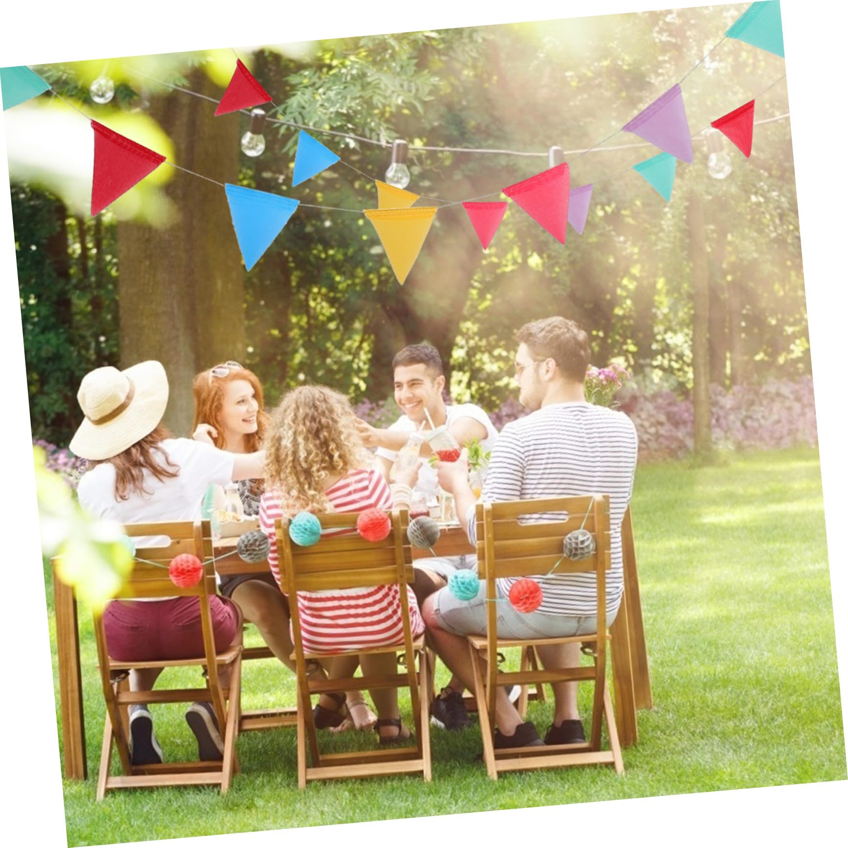 VICASKY 7 Packungen Mehrfarbige Stoff Wimpelkette Teilig Beidseitig Nutzbare Dreieckige Pennant Flag Langlebige Hochzeit Party Deko für Indoor Garten Feier Buntes Wimpel Banner Girlande