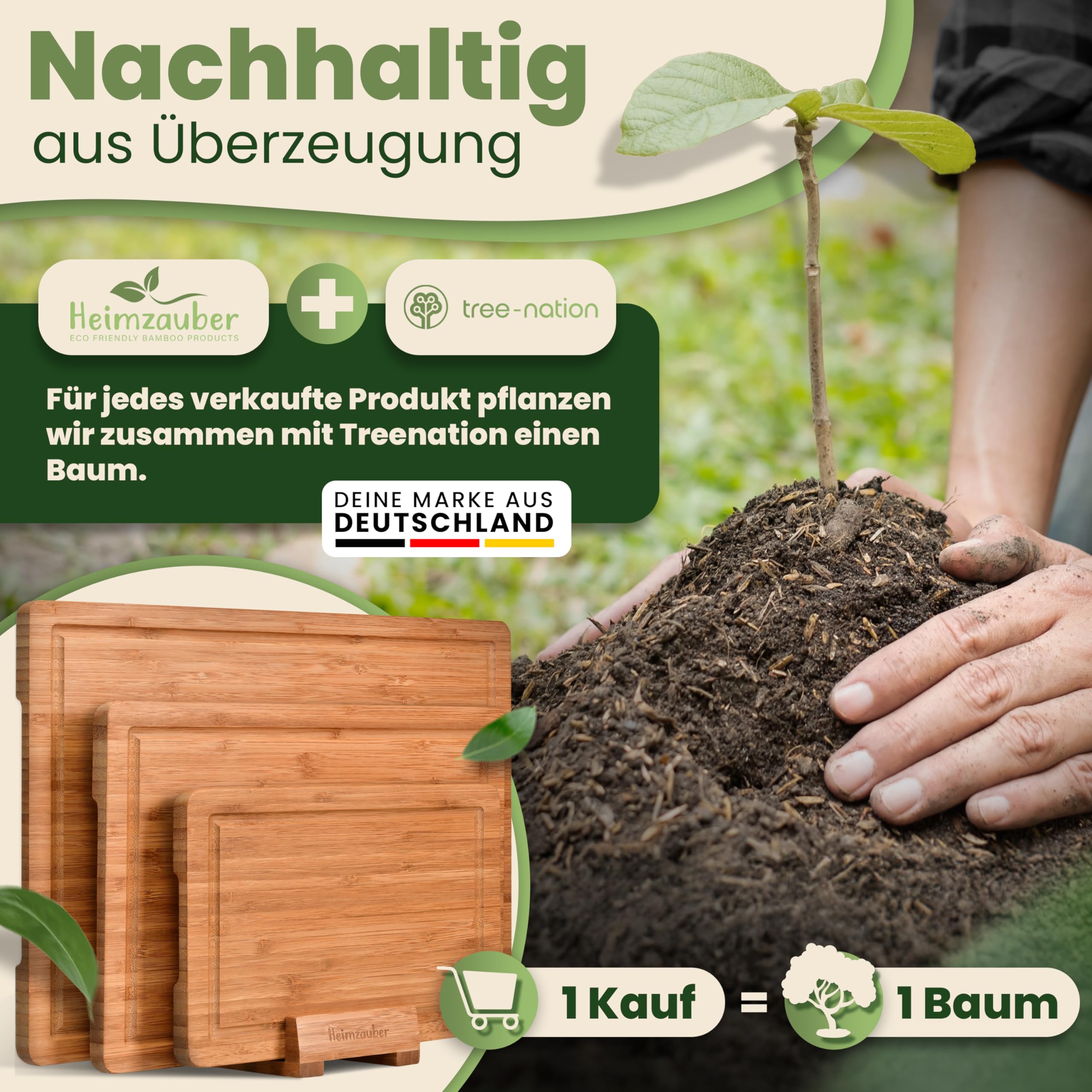 Schneidebrett Holz 3er Set | Premium Frühstücksbrettchen | Bambus Massiv 2cm dick | inkl. Ständer | Holzbrett Servierplatte mit Saftrille für die Küche