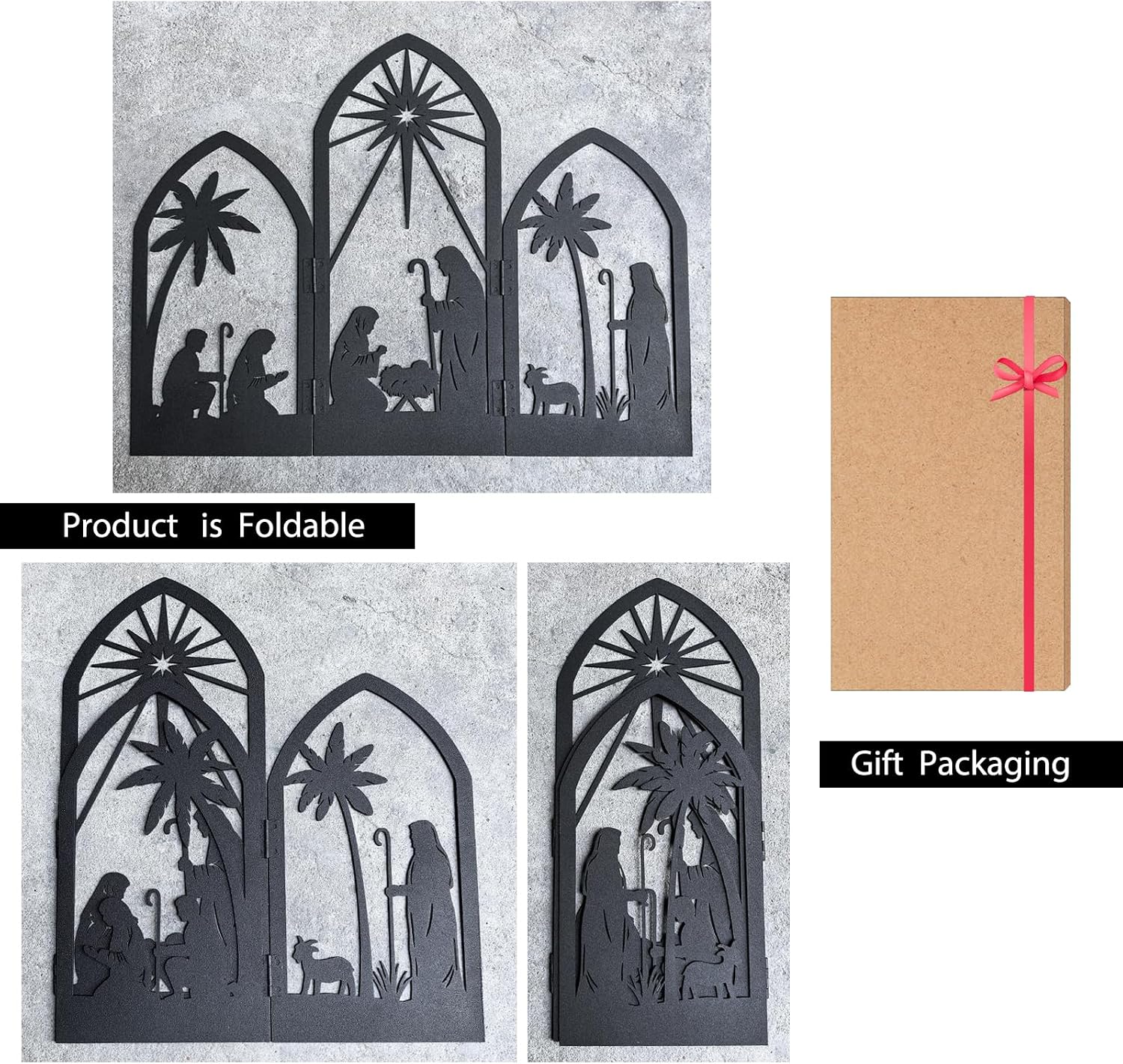 OULYDEKO Nativity Scene for Christmas, Metal Nativity Decoration,Nativity Silhouette,Black Silhouette Nativity Scene for Yard Stake,Christmas Indoor Decor(15 * 11.8 in)