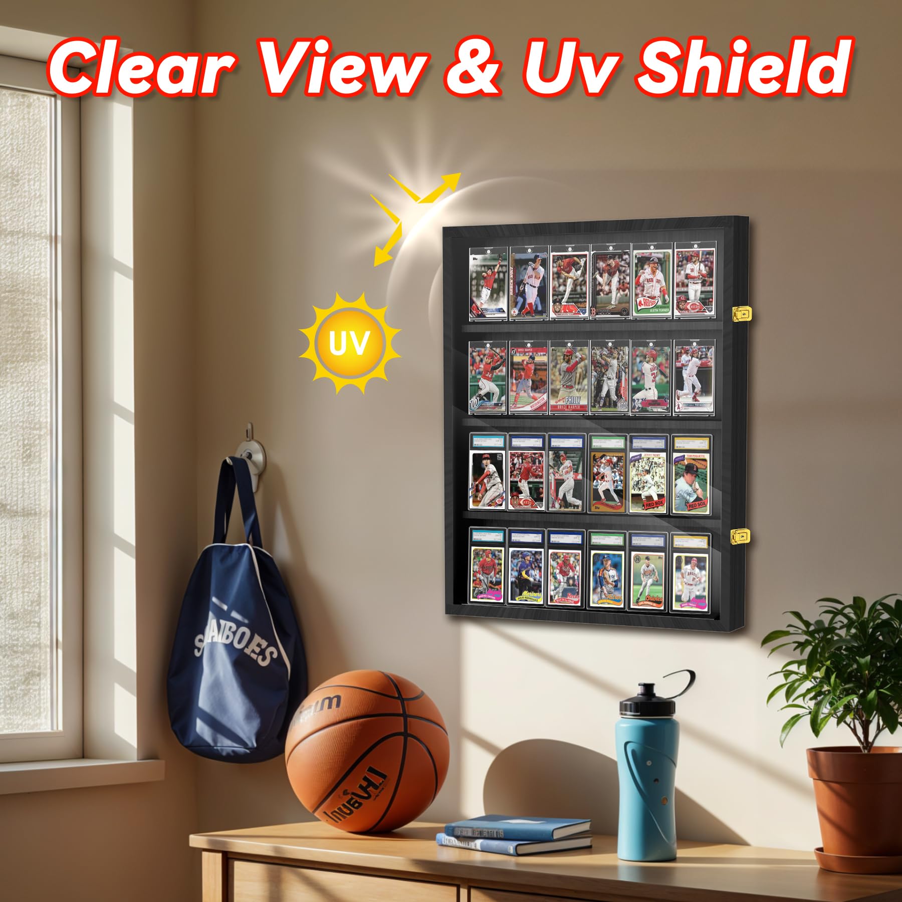 Amazon.com: 24 Baseball Card Display Case Sports Card Holder with UV  Protection Trading Card Display Frame Wall Mount Lockable Wall Cabinet for  Basketball Football Hockey : Sports & Outdoors