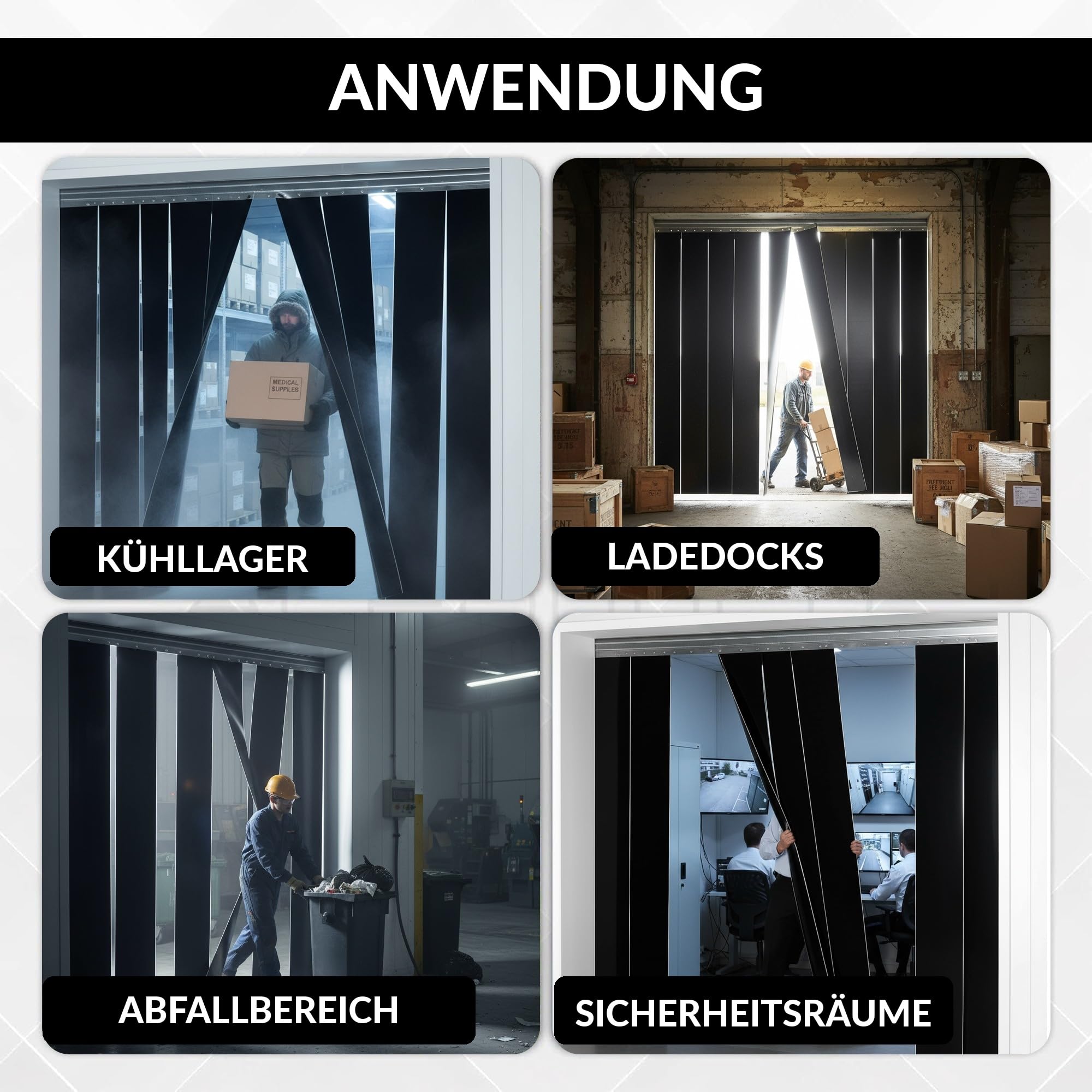 PVC-Streifenvorhang Schwarz 0.5x100' - 18cm Breite x 3048cm Höhe, Blickdicht, Lichtundurchlässig, Schwerlast, Wasserdicht, für Lager, Gefrierraum, Garage AP1173
