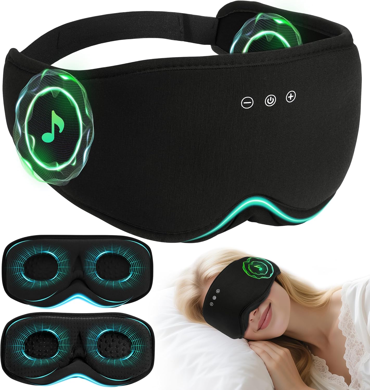 LC-dolida Bamboo Cotton Bluetooth Sleep Mask, 2 in 1 3D Soft Sleep Mask with Sleep Headphones, Sleep Eye Mask with Timming Setting, Blackout Sleeping Mask for Side Sleepers, Women Men, Black
