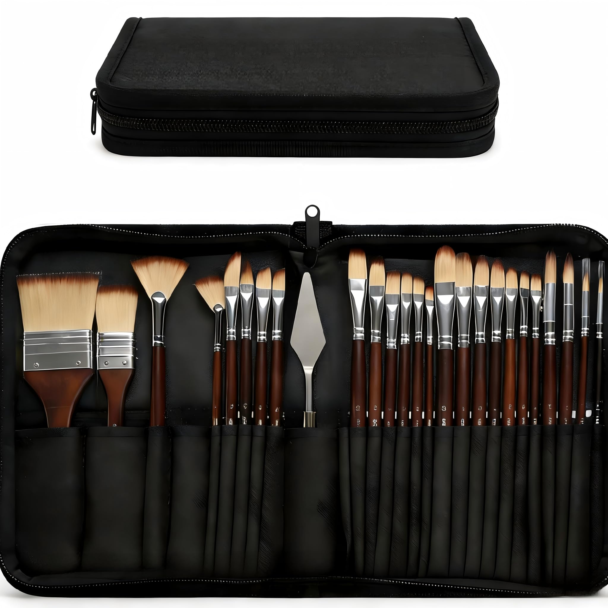 Professional Paint Brush Set, 26 Piece Artist Brushes with Anti-Shedding Nylon Bristles, Assorted Sizes, Portable Roll, for Acrylic, Watercolour, Oil, Gouache and Craft Painting