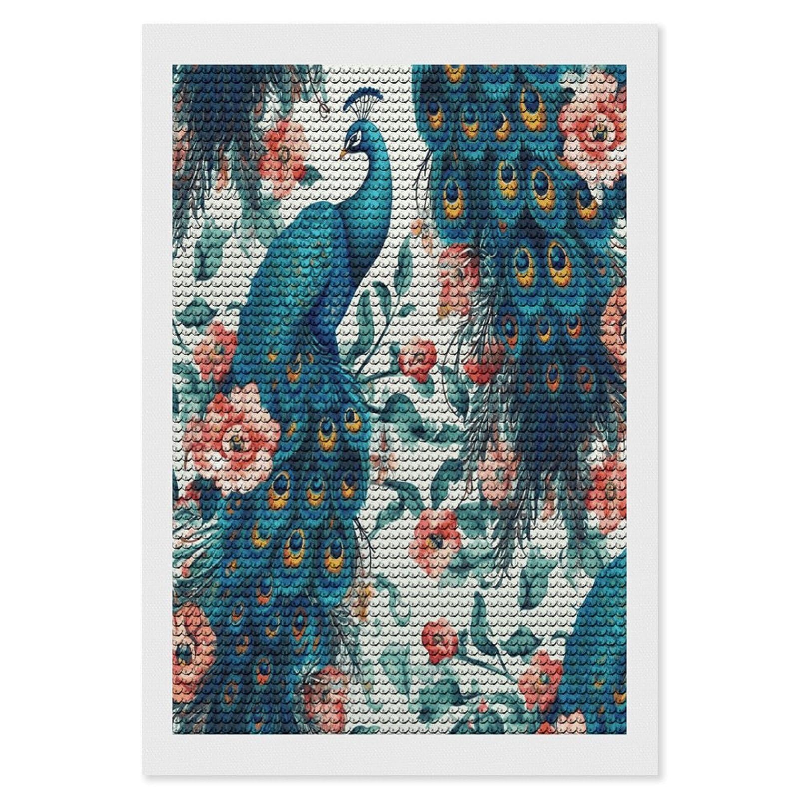 FekiLoot Beautiful Peacock Flowers Diamond Art Kits for Adults Diamond Painting Kits for Beginners DIY Diamond Art Kits Round Full Drill Diamond Dot Gem Painting for Home Wall Decor Gift 8"x12"