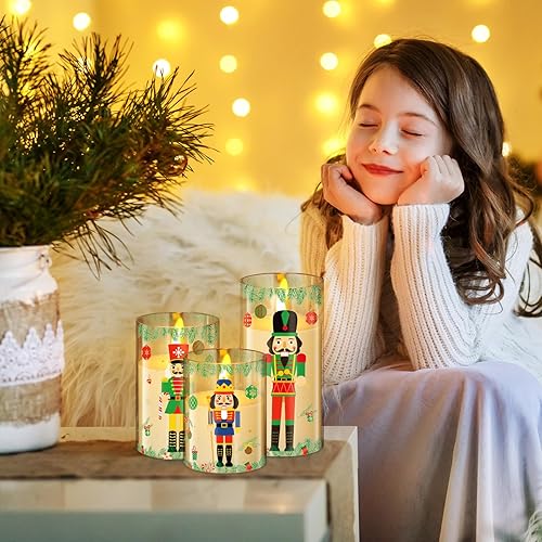 Miniatura 5 de Blosssound Paquete de 3 velas de Navidad sin llama que funcionan con pilas, cascanueces de Navidad, sin llama, parpadeantes, velas LED para el