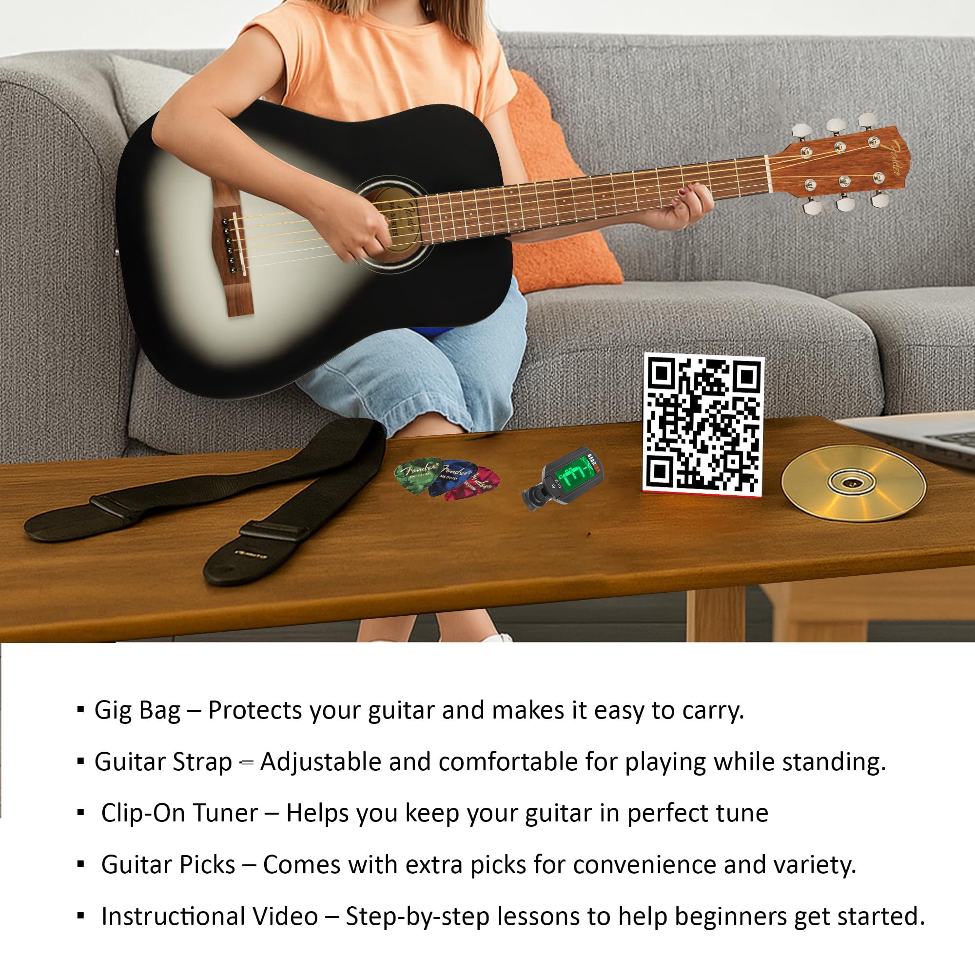 Amazon | Fender FA-15 3/4-Scale Kids Steel String Acoustic Guitar