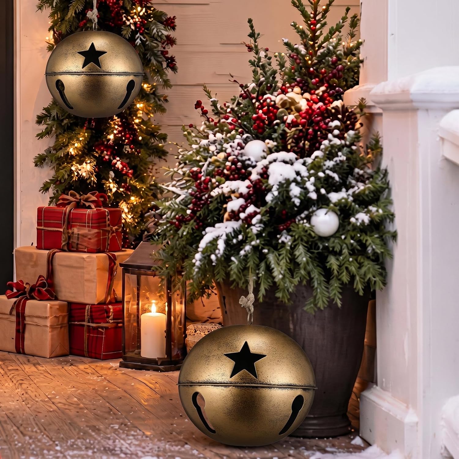 Civaner 1 Pcs 8 Inch Giant Metal Christmas Bronze Jingle Bell