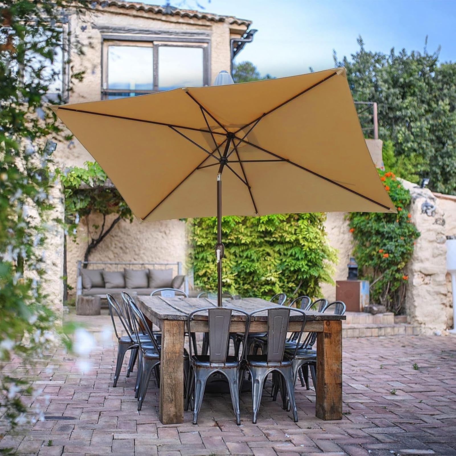 Copertura per Ombrellone da Esterni Tessuto Impermeabile con 6 Stecche | Ombrellone Quadrato Da 200x300 Cm per Spiaggia, Piscina, Terrazzo, Balcone, Prato, Mercato, Copertura per