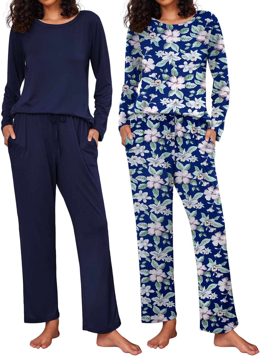 Ekouaer 2 Pack Womens Pajama Sets Long Sleeve Pjs Lounge Set Soft Comfy Sleepwear Winter Loungewear