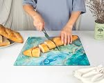 Kitchenville Glass Cutting Board 16"x12": Tempered Glass Kitchen Counter Protector - Durable- Scratch-Resistant, Heat-Proof - Design 9 - Teal Ocean