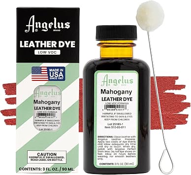 Angelus Leather Dye - Flexible Leather Dye for Shoes, Boots, Bags, Crafts, Furniture, More 3oz, Dauber Included Mahogany