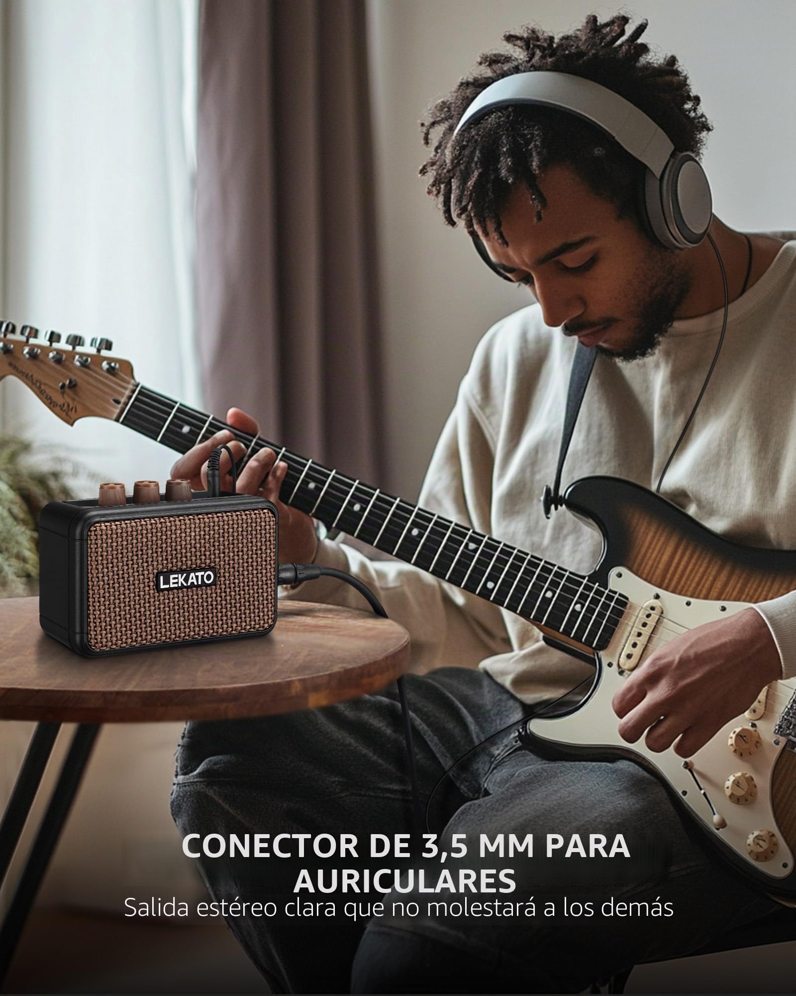 LEKATO - Amplificador de guitarra eléctrica inalámbrico recargable de 5 W con efectos Clean/Overdrive, portátil Bluetooth 5.0 para práctica en casa y fiesta musical