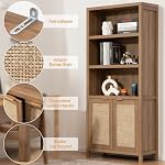 SICOTAS Bookcase 5 Tier Bookshelf Rattan Boho Tall Book Case Shelf with Doors Storage Large Wood Bookcases Farmhouse Bookshelves Library Shelves for Living Room (Reclaimed Caramel Oak, 1 Piece)
