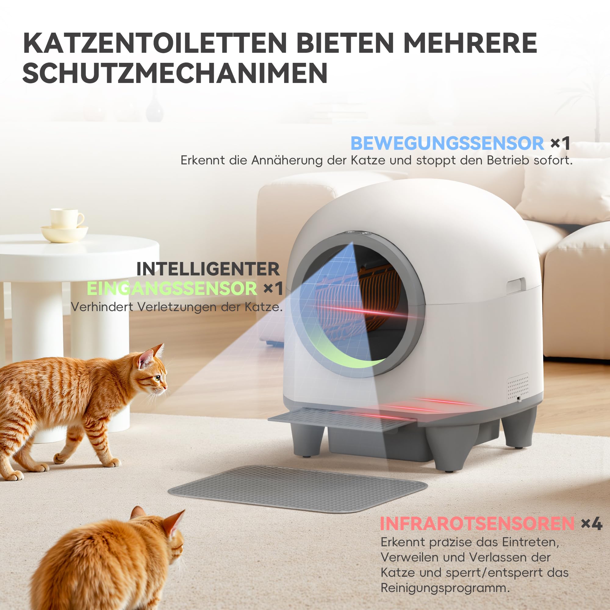 JUMMICO Selbstreinigende Katzentoilette, 90 Liter,XXL katzenklo selbstreinigend, APP-gesteuert, Desodoriert, Mit Katzenstreu Matte, Geeignet für mehrere Katzen selbstreinigende katzentoilette