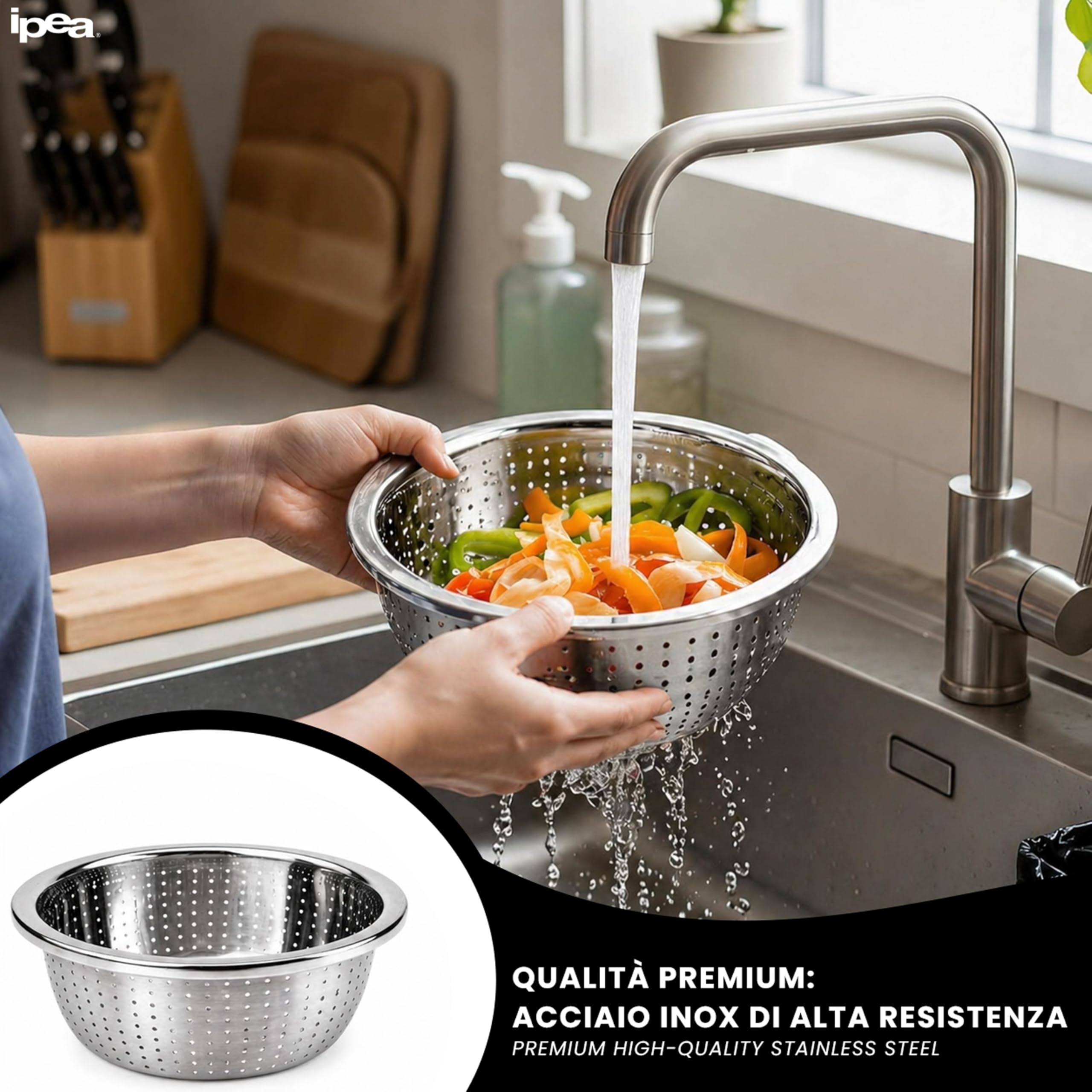 Scolapasta 24 cm Acciaio Inox Professionale - Colapasta per Pasta e Verdura - Lavastoviglie