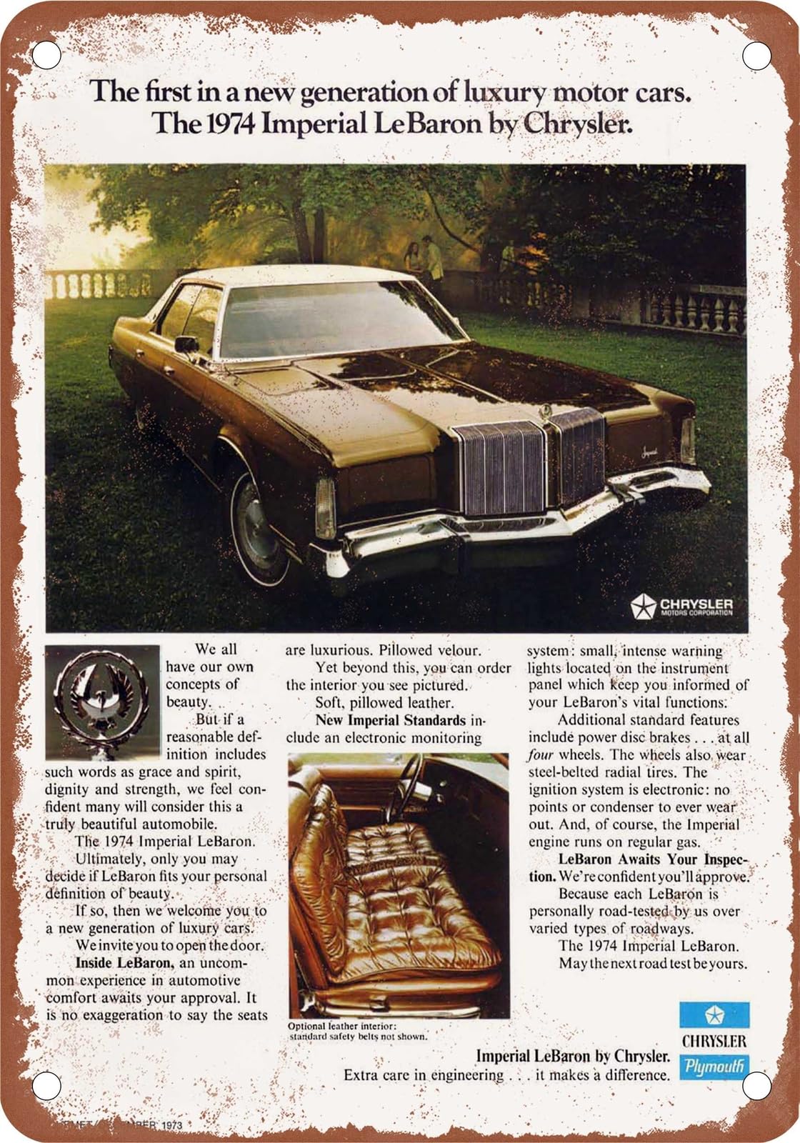 METAL SIGN - 1974 Imperial Vintage Ad 02 - Old Retro Rusty Look home decor