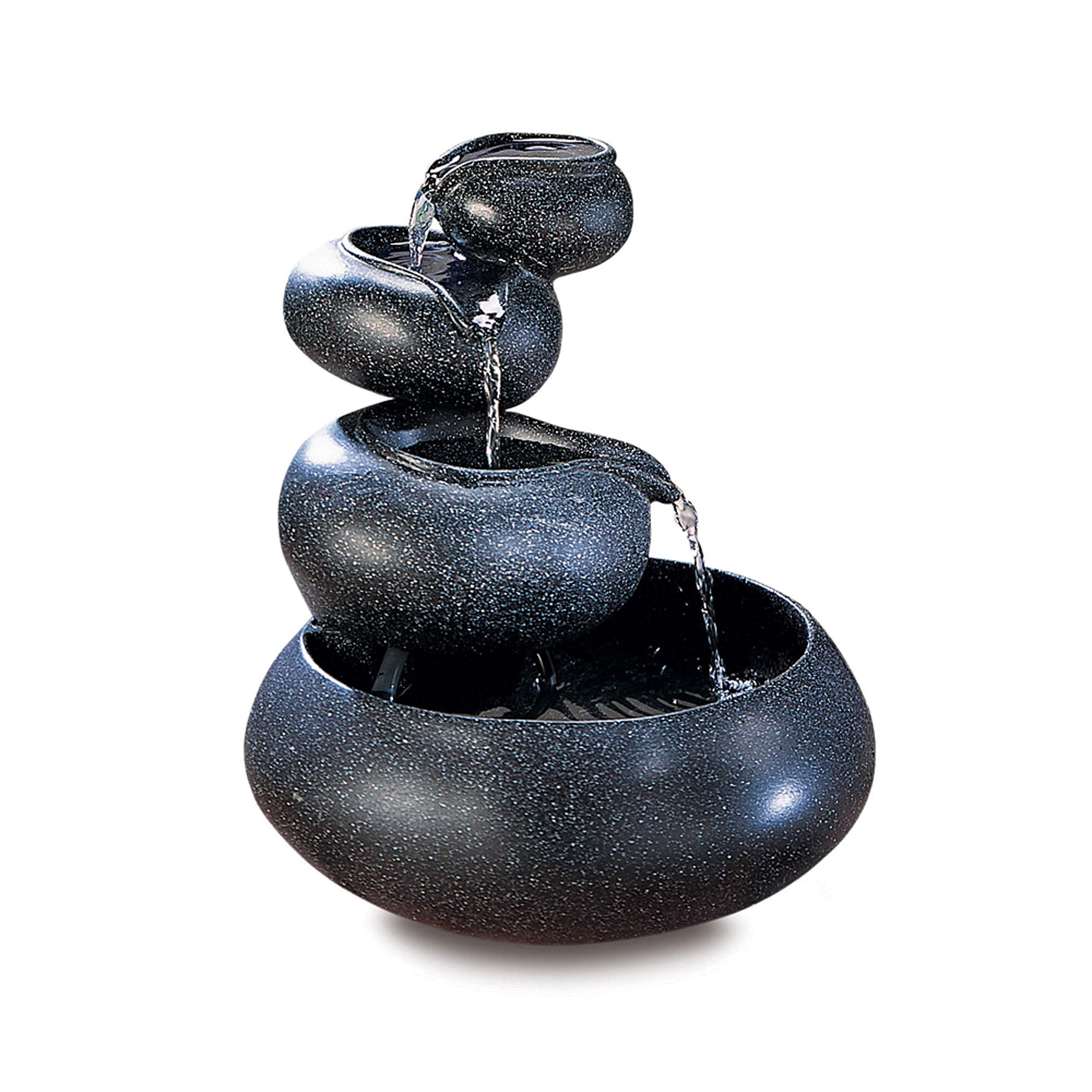Modern Zen Garden 4 Tier Rock Stone Bowl Meditation Table Fountain Plant Planter