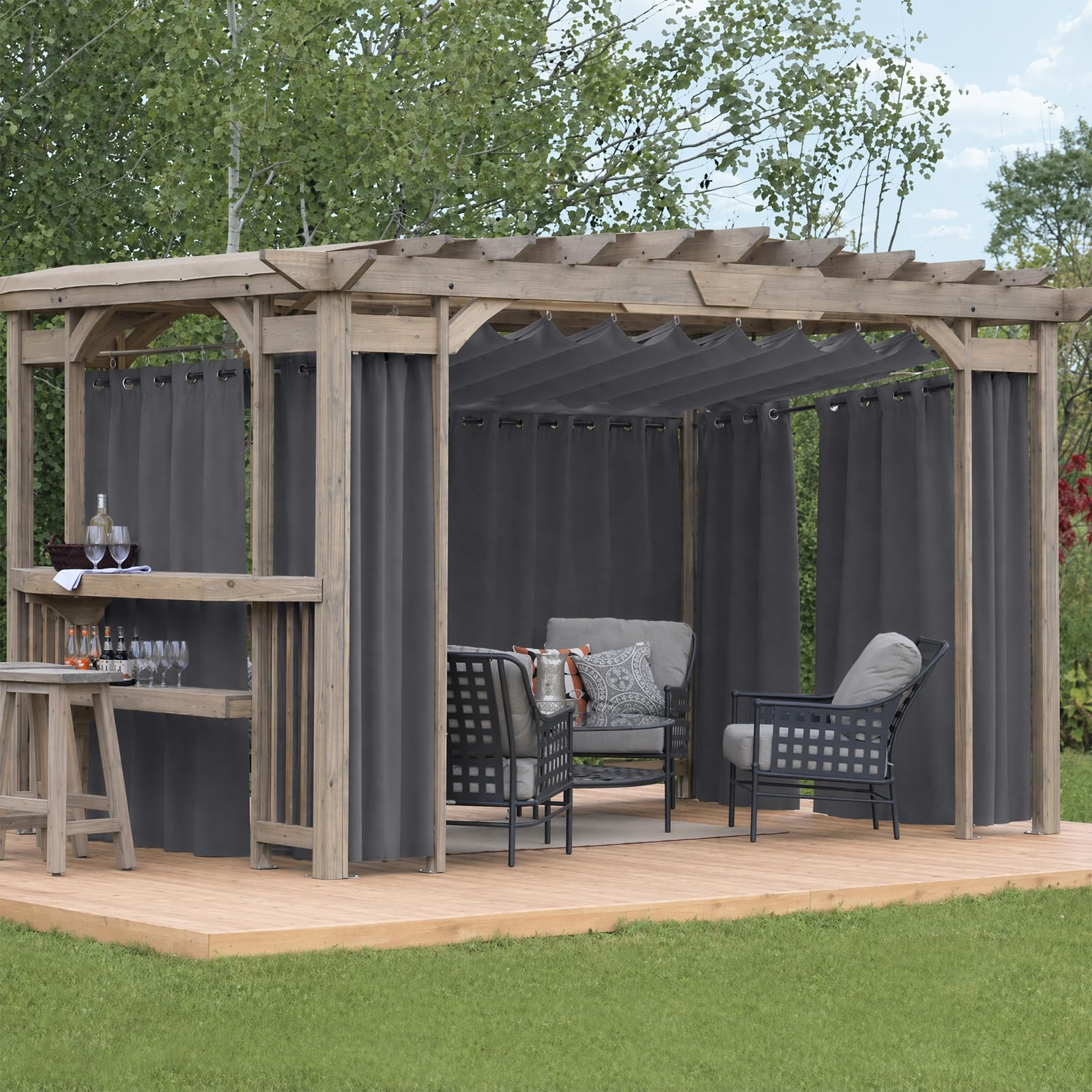 Outdoor Vorhang Wetterfest, Outdoorvorhänge mit Ösen und Gewichteten Säcken, für Pavillon Terrasse Pergola Balkon Garten, 2er Set, B 132 x H 243cm (Dunkelgrau)
