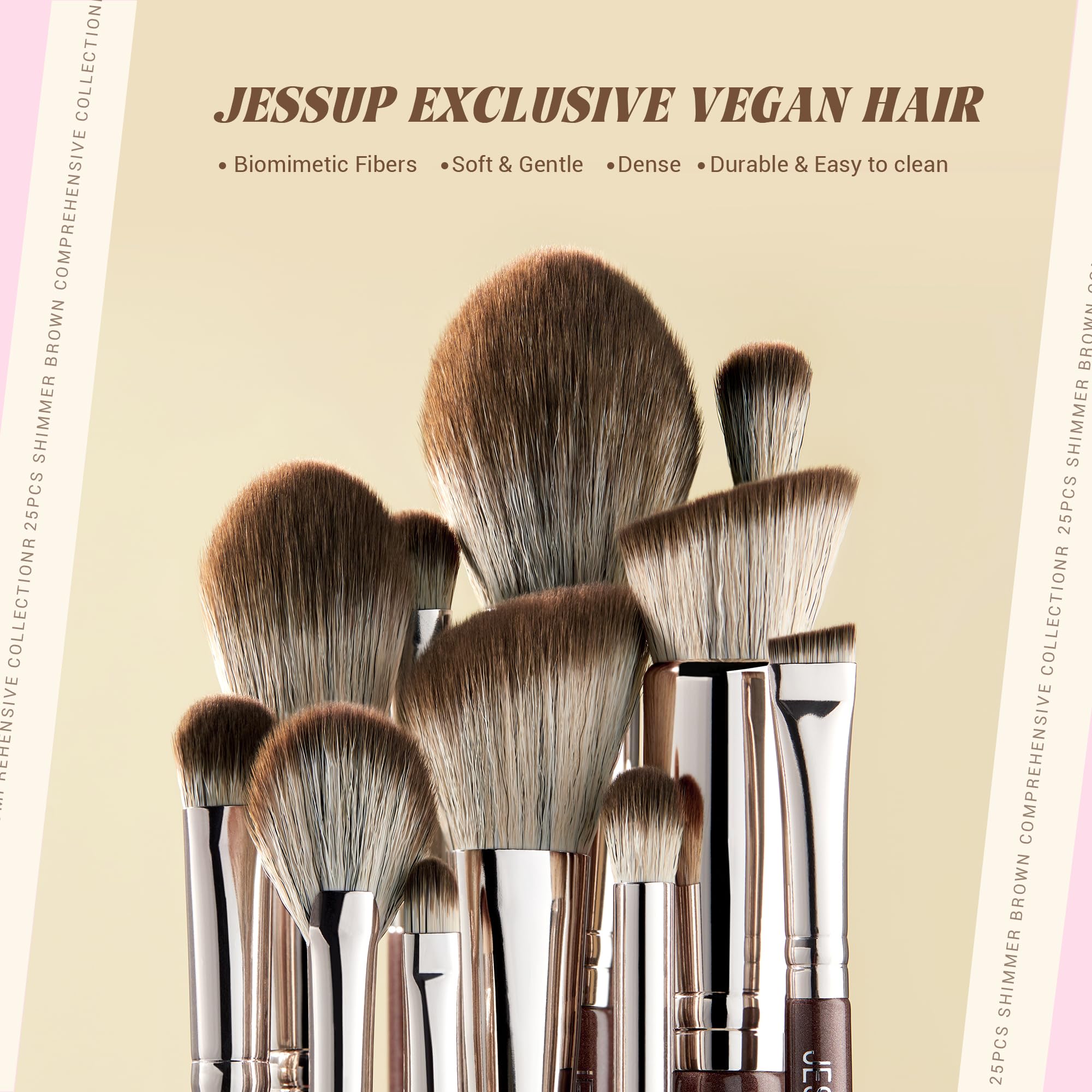 Jessup Pennelli Make Up Set pennelli trucco professionali 25 pezzi sintetici alta qualità fondotinta Ombretto Sfumatura Correttore Fard Contorno Terra Abbronzante Eyeliner Marrone brillante T511