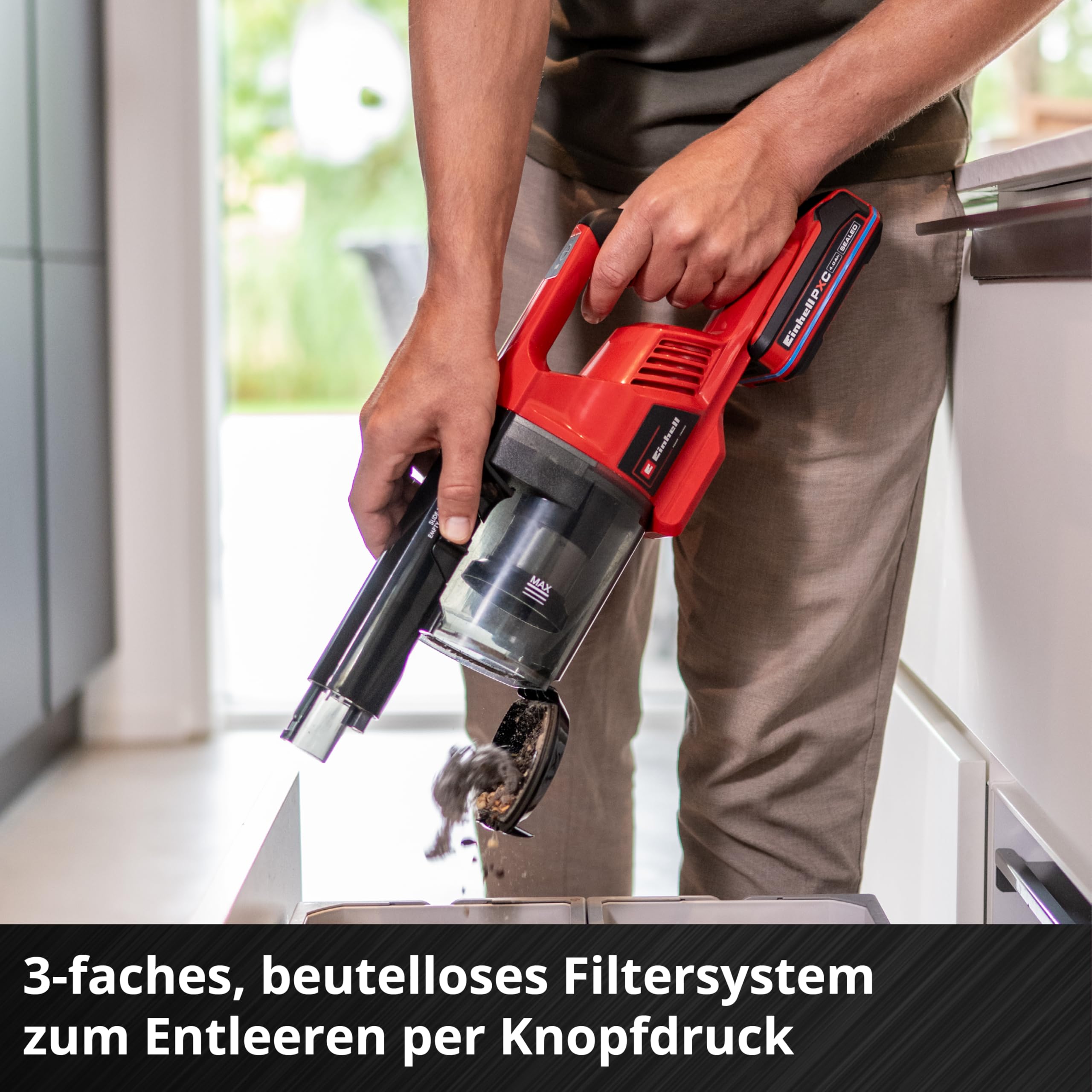 Einhell Akku-Stielstaubsauger TE-SV 18 Li-FLX-Solo PXC (18 V, beutellos, Zyklontechnologie, 2 Saugmodi, Saugrohr mit Knickgelenk, 3-Fach-Filtersystem, ohne Akku)