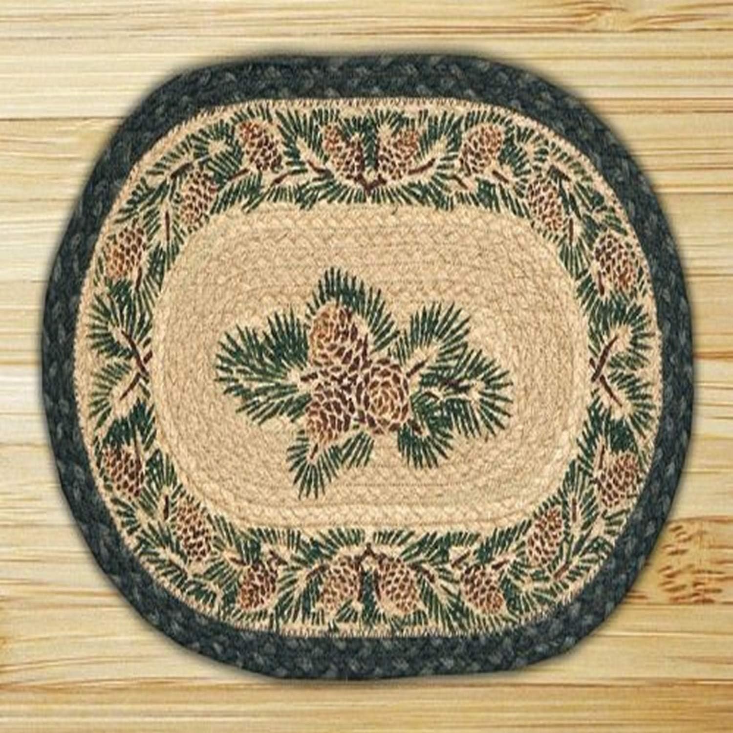 Earth Rugs 81-025A Pinecone Oval Printed Swatch Placemat, 10 x 15, Charcoal