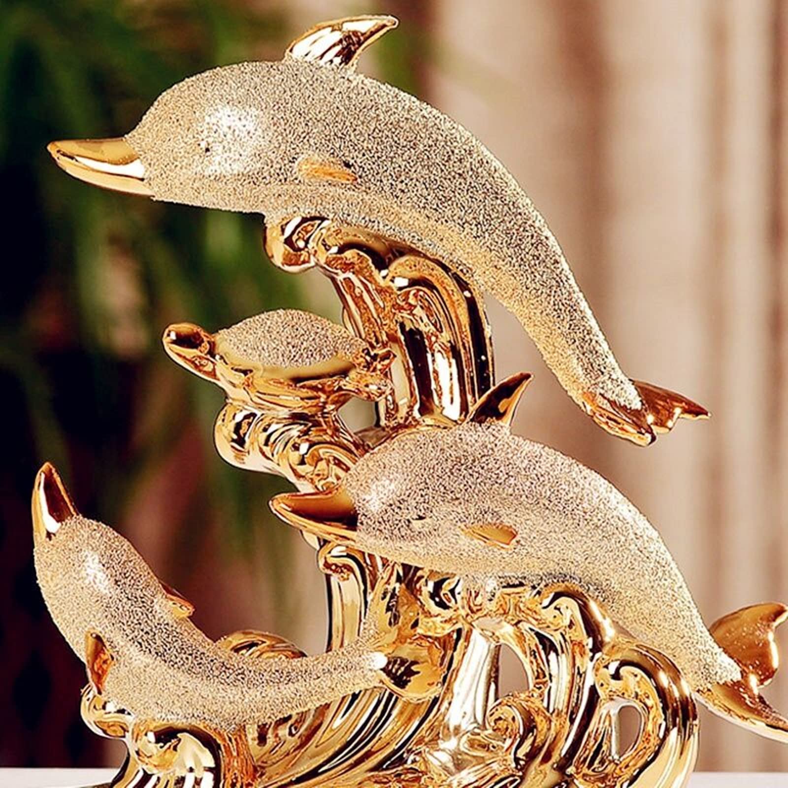 YUANXIN Estatua de Delfines Decoración de Delfines para el hogar Cerámica Decoraciones de Delfines Decoraciones de Animales Muebles para el hogar Moda Lujo Elegante Regalos de Boda (Oro)