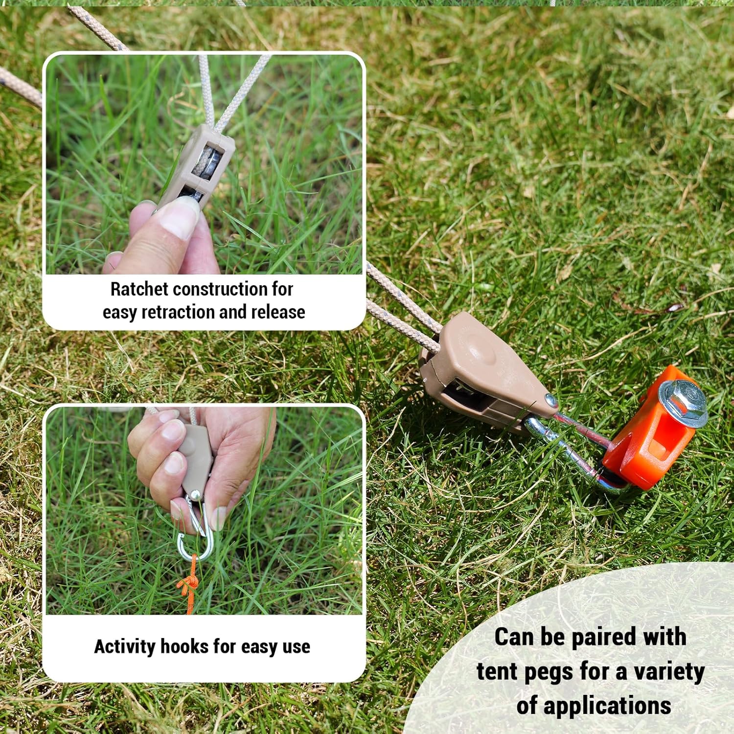 12 Pack Screw in Tent Stakes Heavy Duty-8” Metal Pegs for Ground, Drill in Camping Stake with Ratchet Tie Downs, Hex Head Driver, Spikes Puller, Protectors in a Carrying Bag, for Hiking